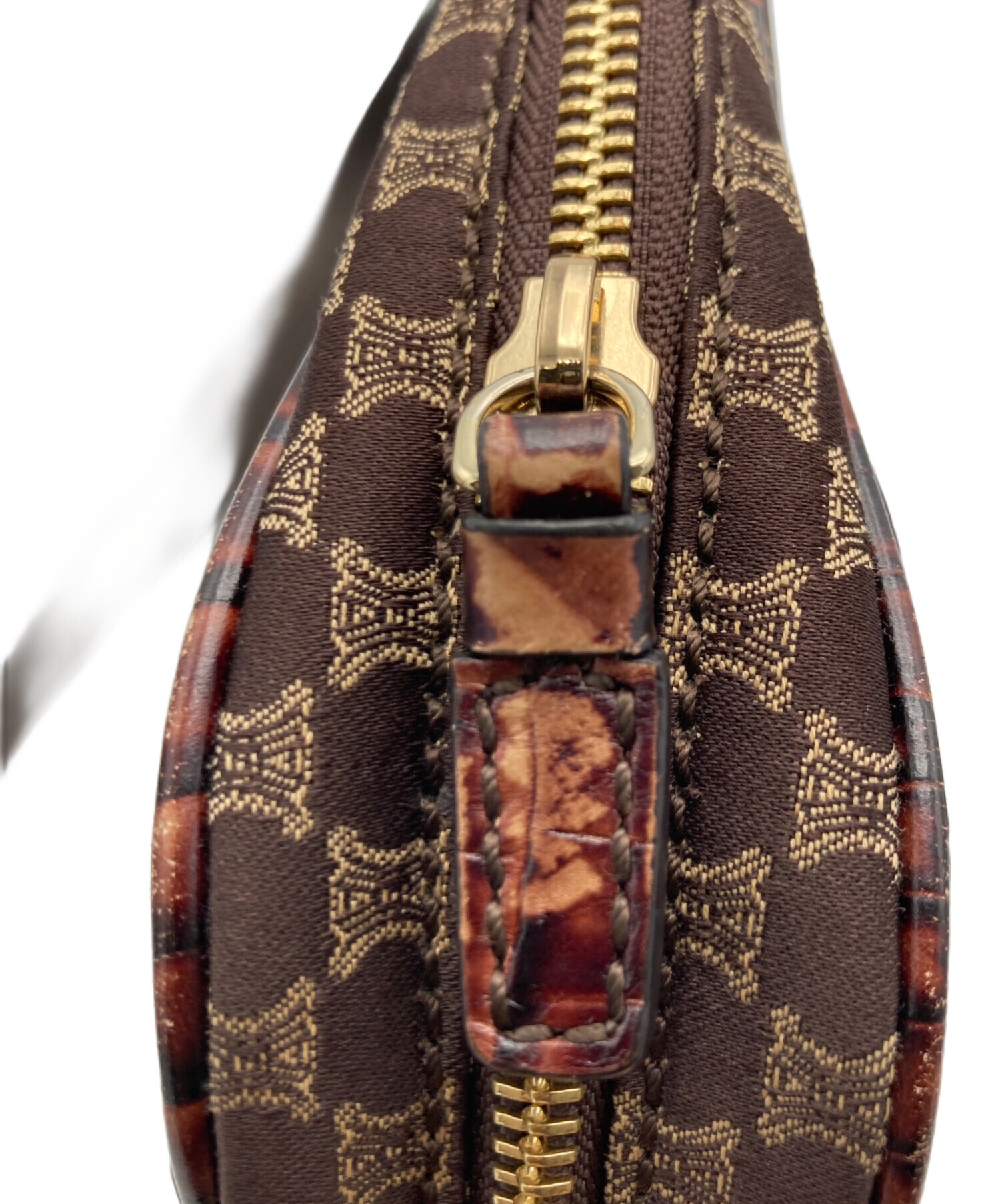 CELINE マカダム柄ショルダーバッグ ブラウン 中古・古着通販】CELINE (セリーヌ) マカダム柄 キャンバス ショルダー