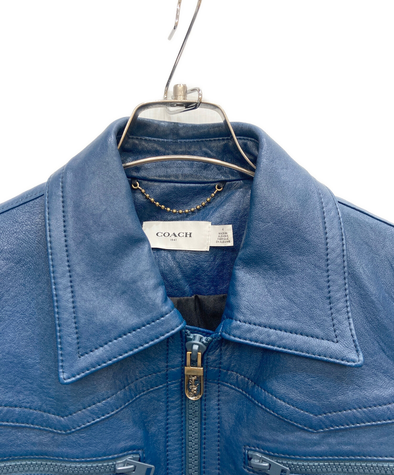 中古・古着通販】COACH (コーチ) ラムレザージャケット ブルー サイズ