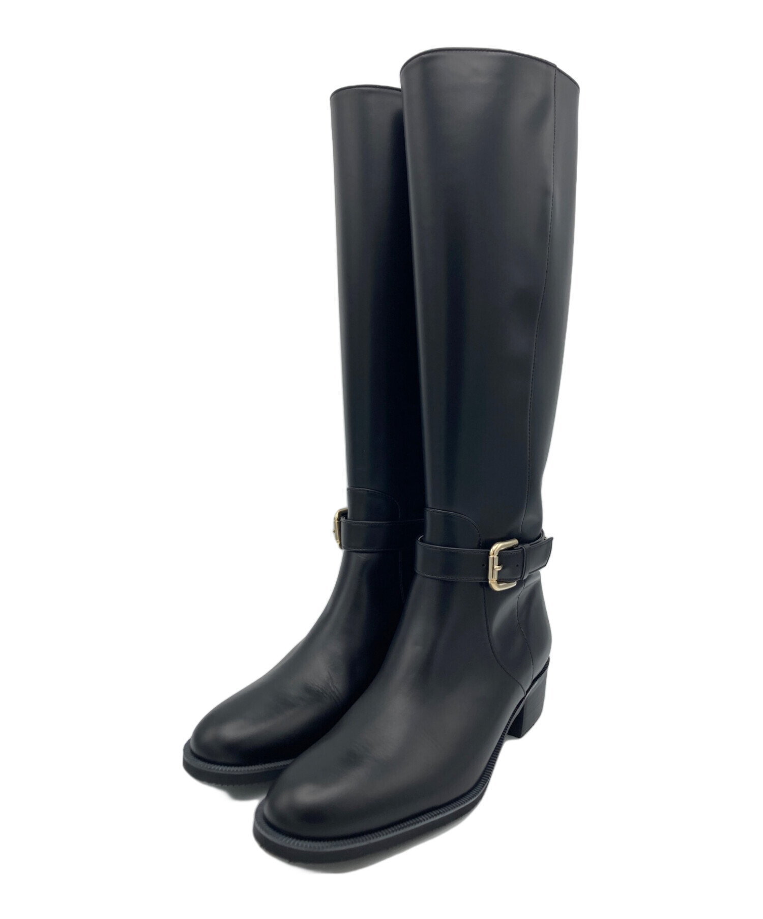 DIANA◾️ロングブーツ◾️サイドジップ◾️ベルト付◾️レザー◾️ブラック　24.5 中古・古着通販】DIANA (ダイアナ) サイドジップロングブーツ ブラック
