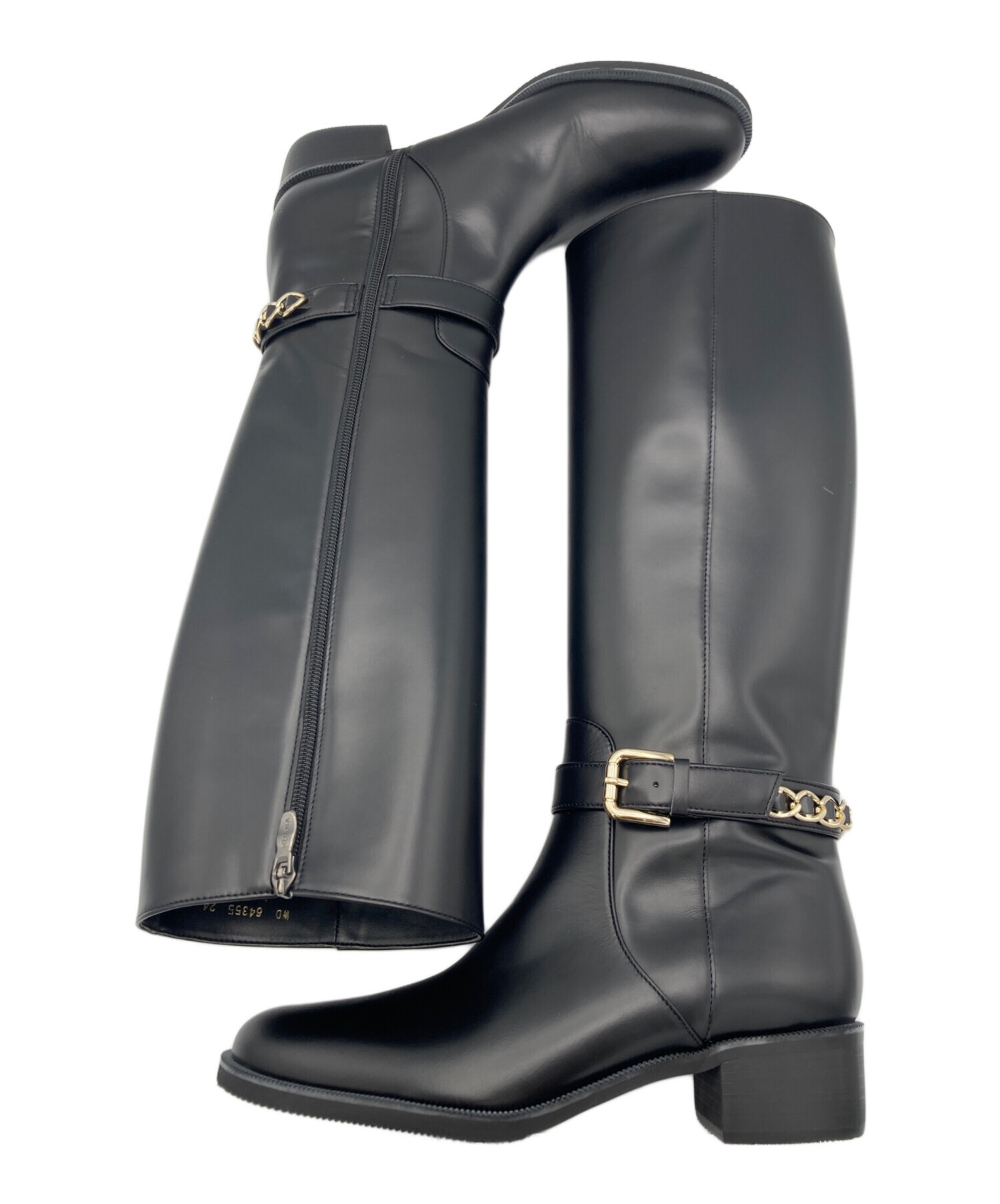 DIANA◾️ロングブーツ◾️サイドジップ◾️ベルト付◾️レザー◾️ブラック　24.5 中古・古着通販】DIANA (ダイアナ) サイドジップロングブーツ ブラック