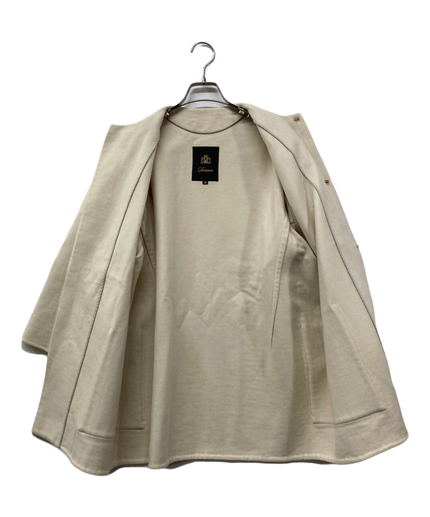 ドゥロワー /リバーノーカラーコート/ベージュ/36 ドゥロワー /リバーノーカラーコート/ベージュ/36