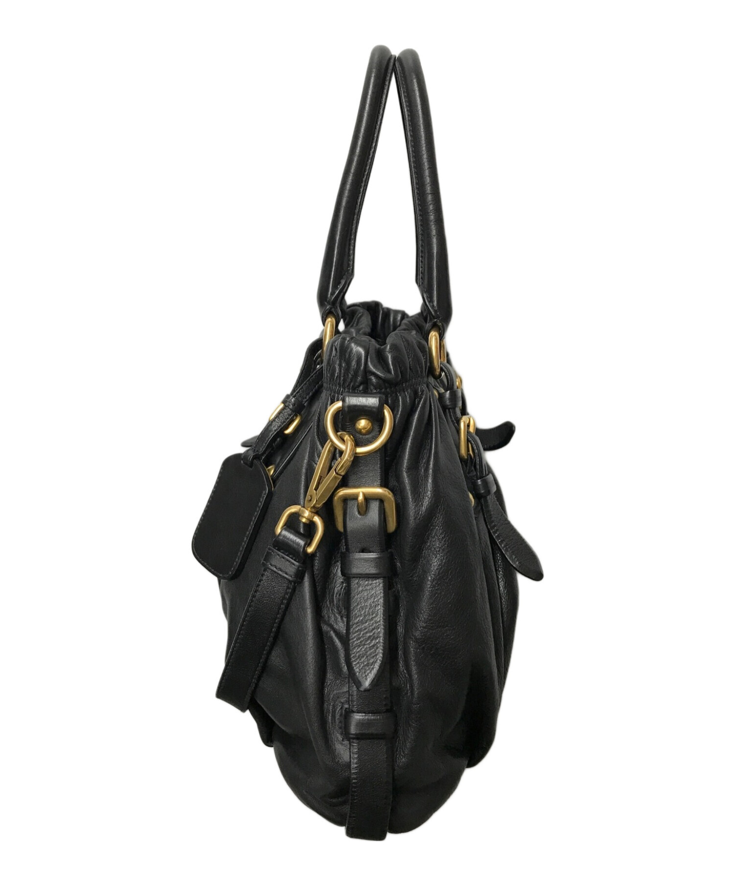 中古・古着通販】PRADA (プラダ) 2WAY レザーハンドバッグ/ギャザー  