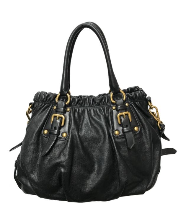 中古・古着通販】PRADA (プラダ) 2WAY レザーハンドバッグ/ギャザー  