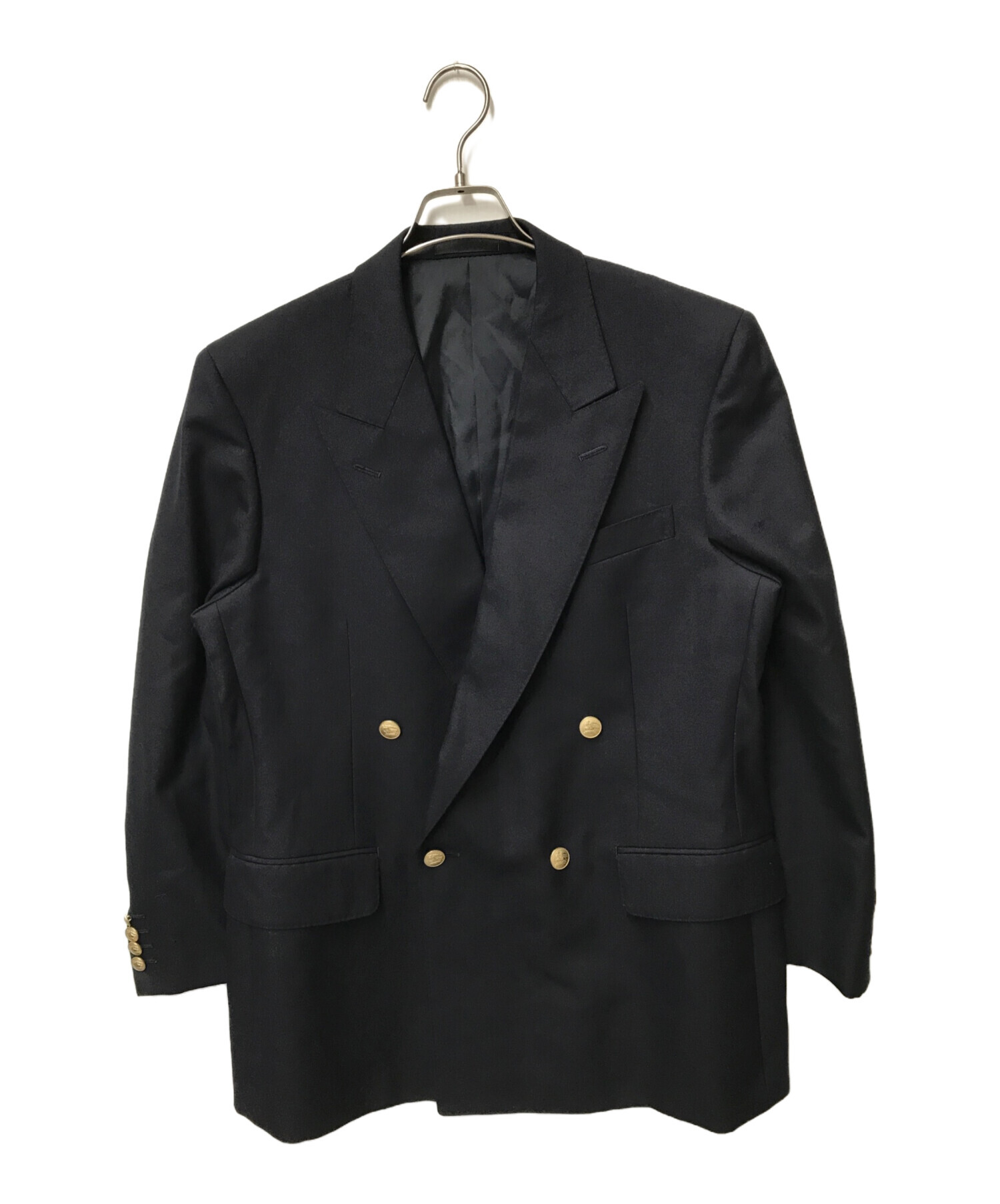 美品BURBERRY バーバリー 金ボタンチェック柄紺ブレザー Lサイズ 