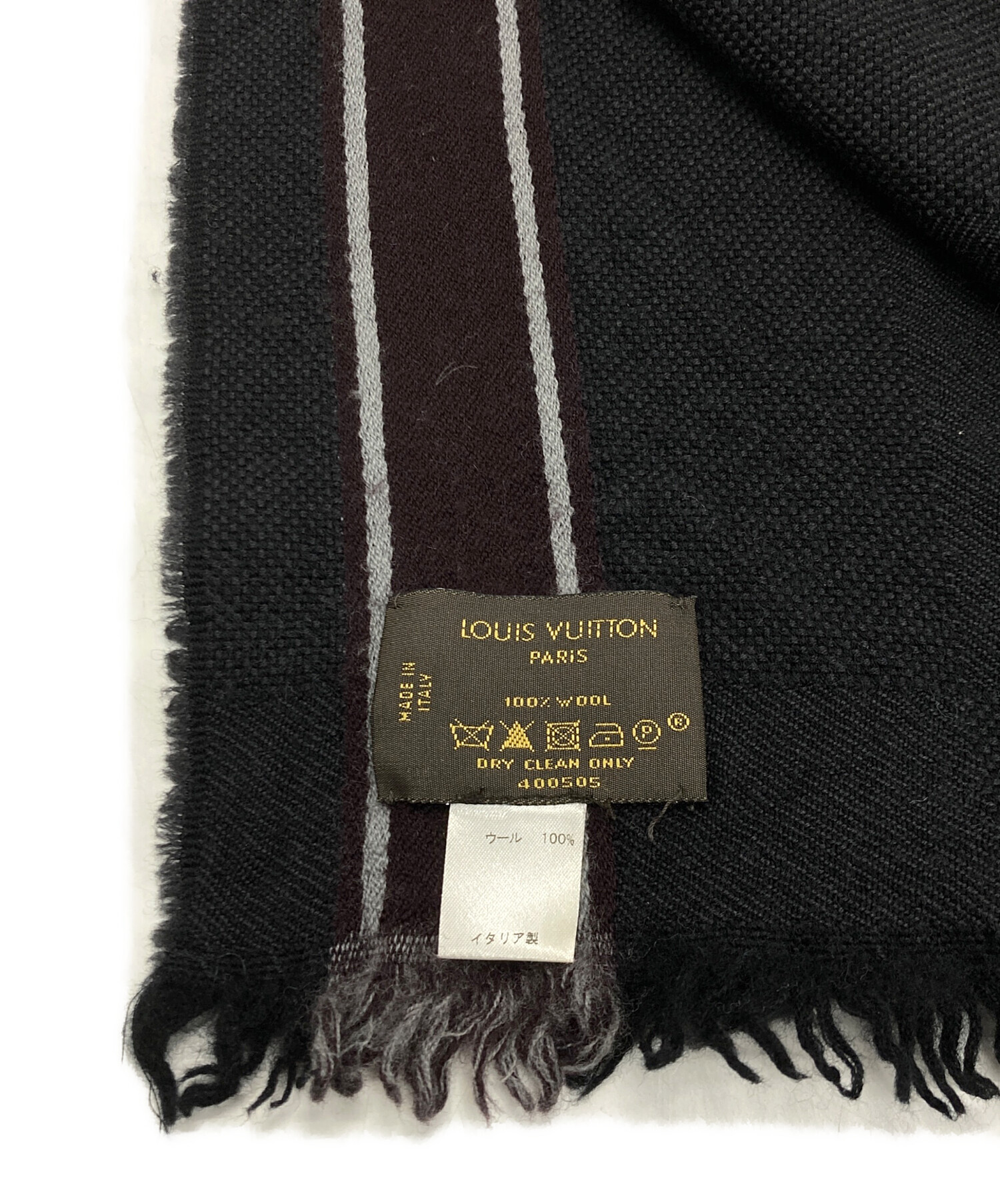 Louis Vuitton ブラックウールマフラー 中古・古着通販】LOUIS VUITTON (ルイ ヴィトン) カシミヤウール