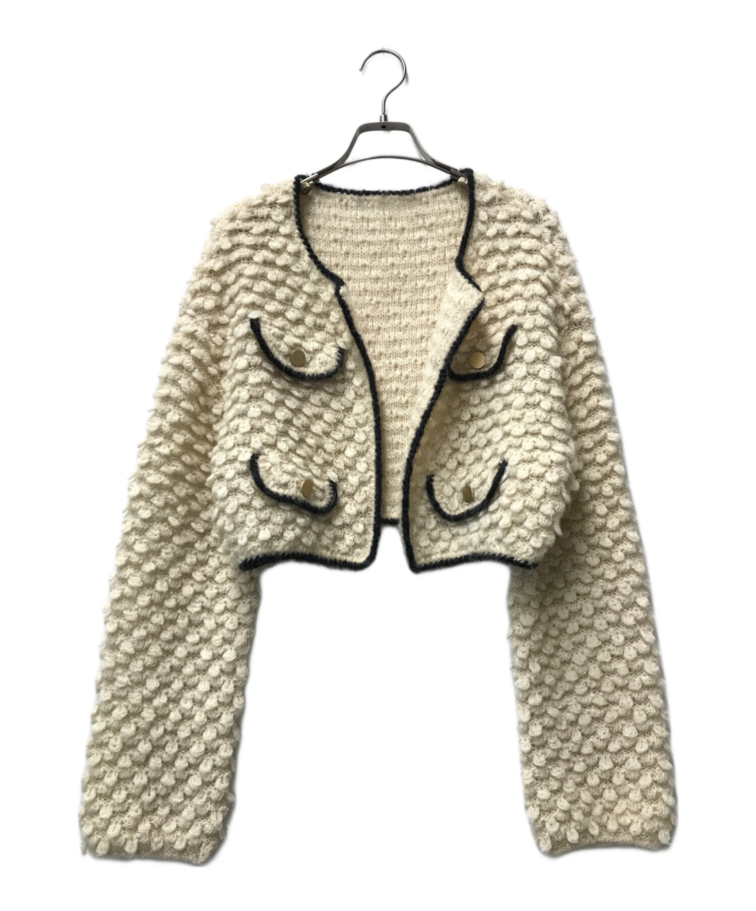 グレースコンチネンタル　ループニットジャケット　モヘヤ混　金ボタン　ショート丈 グレースコンチネンタル ループニットジャケット モヘヤ混 金ボタン