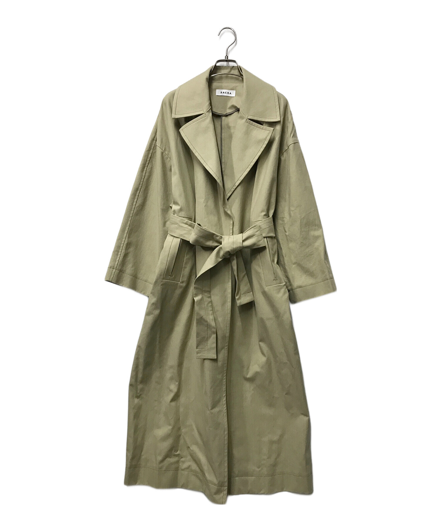 SACRA / トレンチコート/38/コットン/ベージュ/122100011// 中古・古着通販】SACRA (サクラ) ベルト付コットンロングコート