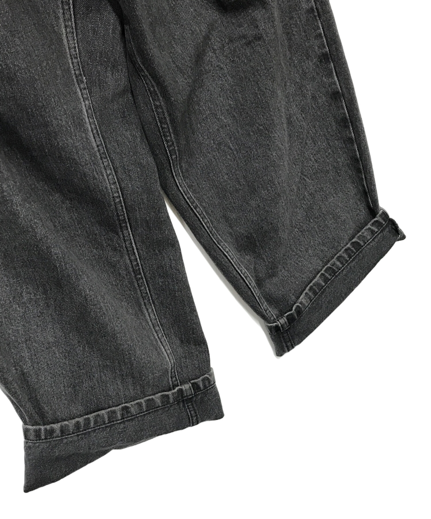 中古・古着通販】uru (ウル) COTTON DENIM TUCK PANTS ブラック サイズ 