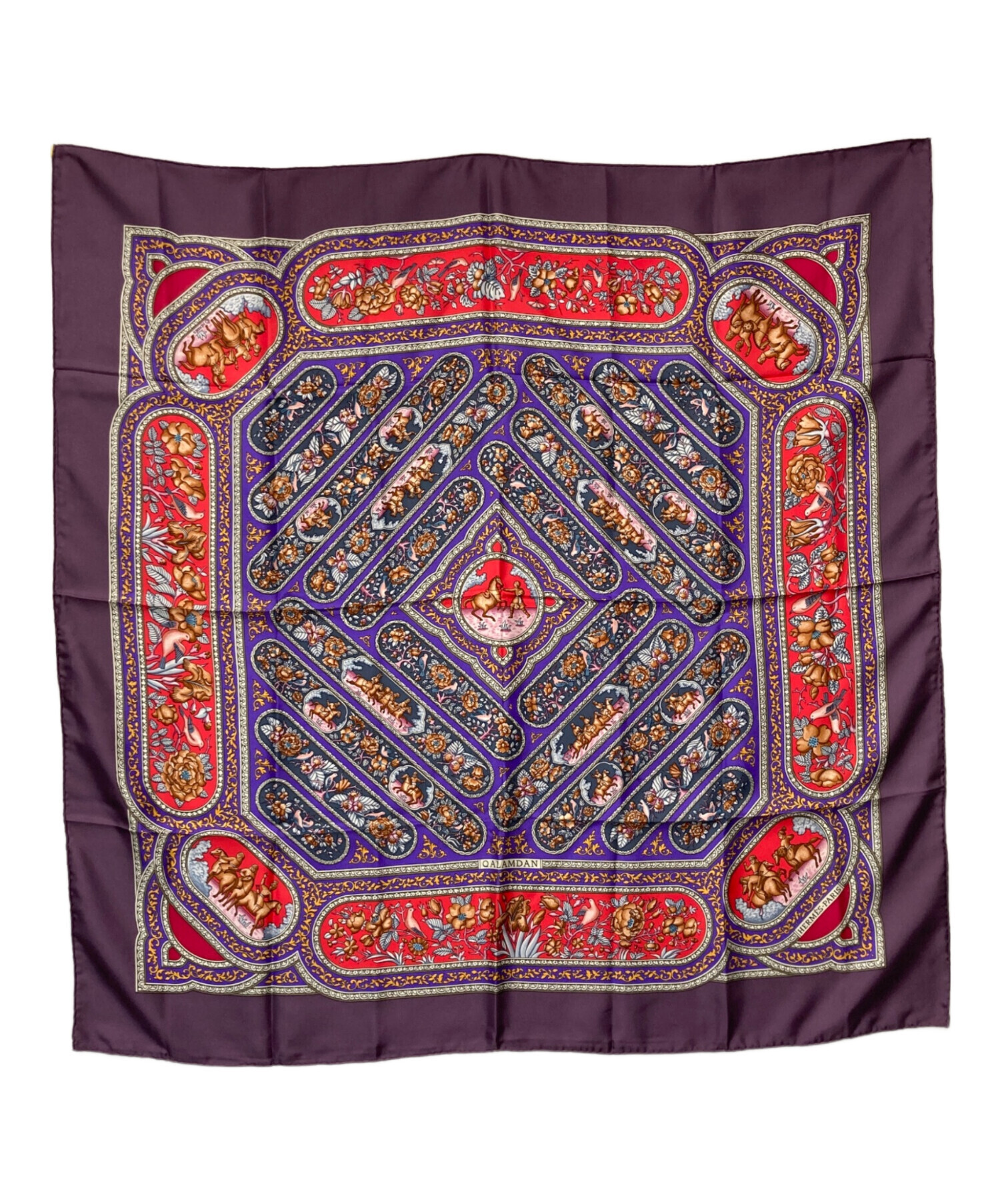 エルメス スカーフ　カレ90 QALAMDAN カラムダン シルク パープル 中古・古着通販】HERMES (エルメス) カレ90 QALAMDAN/カラムダン