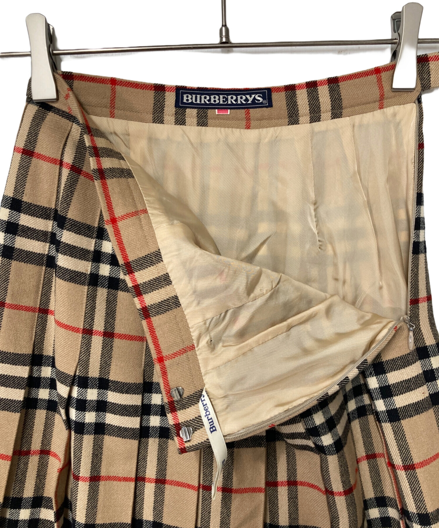 バーバリーブルーレーベル プリーツスカート ノバチェック 綿 ベージュ