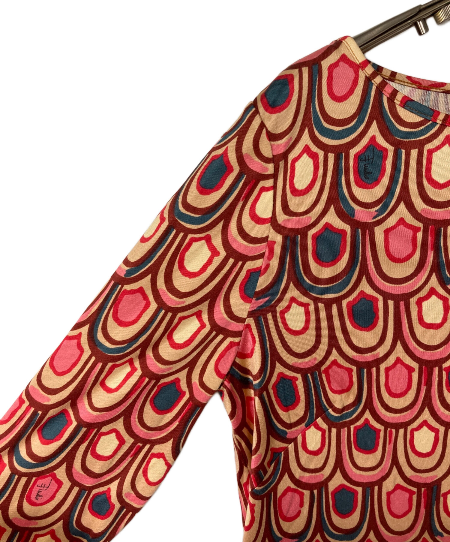 美品【エミリオプッチ】シルク総柄ワンピース☆プッチ柄☆七分袖☆上品☆春夏☆XL 美品【エミリオプッチ】シルク総柄ワンピース☆プッチ柄☆七分袖☆上品