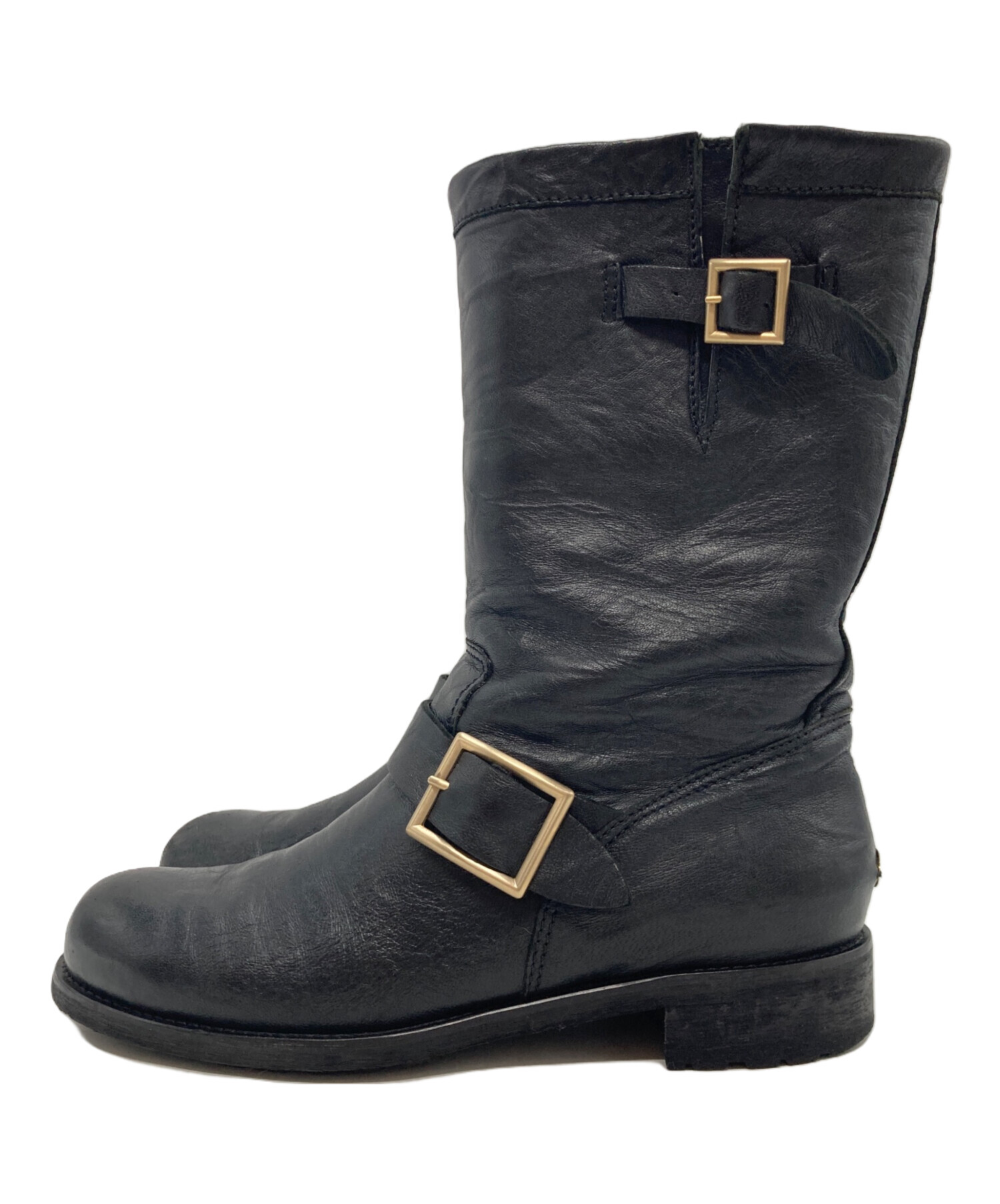 ジミーチュウ サイズ:38  247YULE レザーバイカーブーツ 中古 BS99 中古・古着通販】JIMMY CHOO (ジミーチュウ) BIKER LEATHER UNLINED