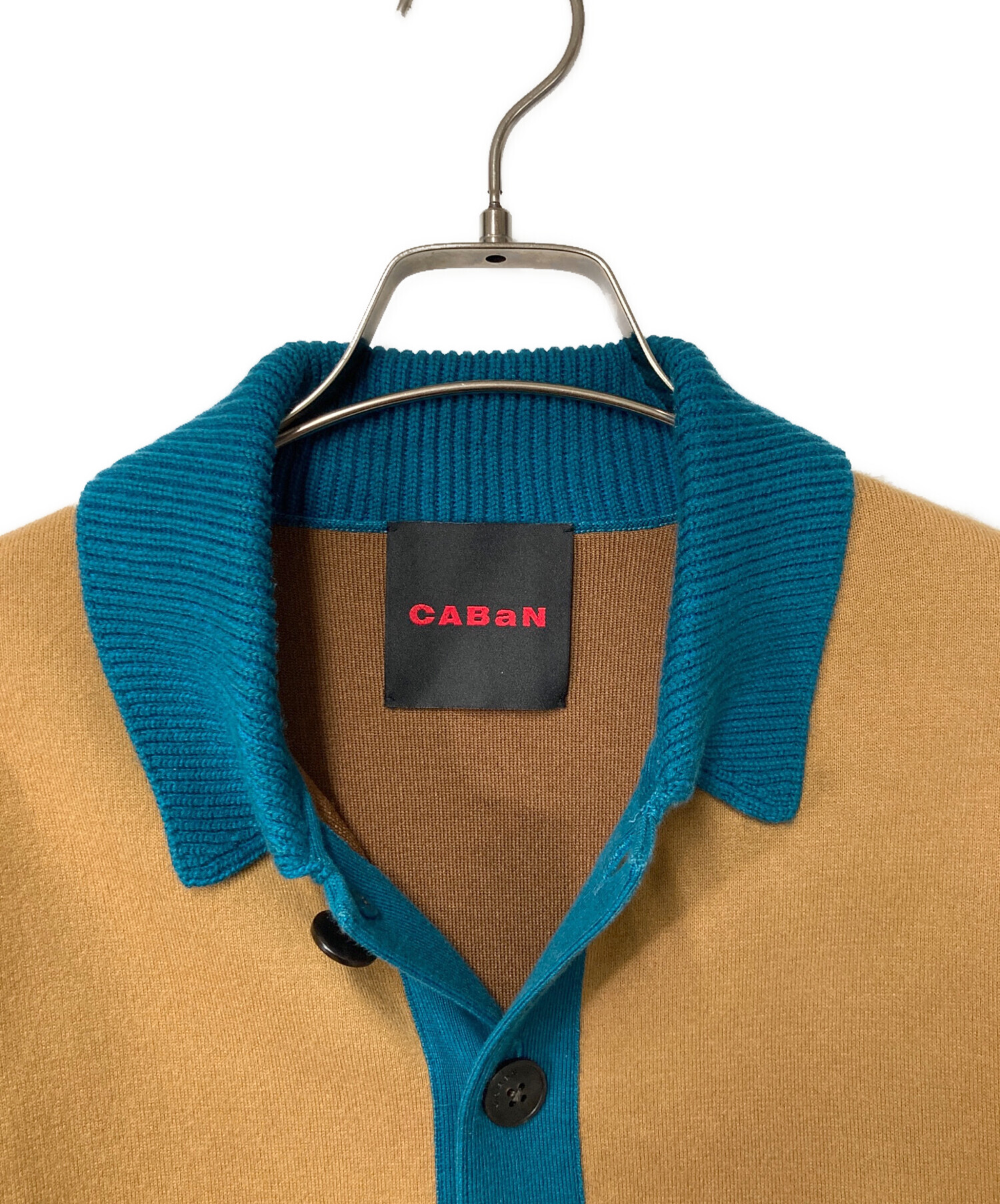 CABaN キャバン カーディガン M 青 【古着】【中古】【送料無料】 中古・古着通販】CABAN (キャバン) コットンカシミヤ バイカラーV
