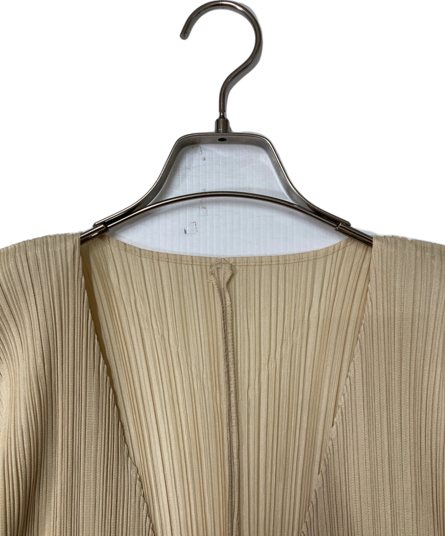 プリーツプリーズ　クリーム色五分袖ロングカーディガン プリーツプリーズ クリーム色五分袖ロングカーディガン プリーツ