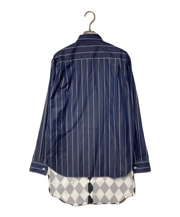 コムデギャルソン　オムプリュス　ベロア　切り替え　ストライプ　ロング　シャツ コムデギャルソン オムプリュス ベロア 切り替え ストライプ ロング シャツ