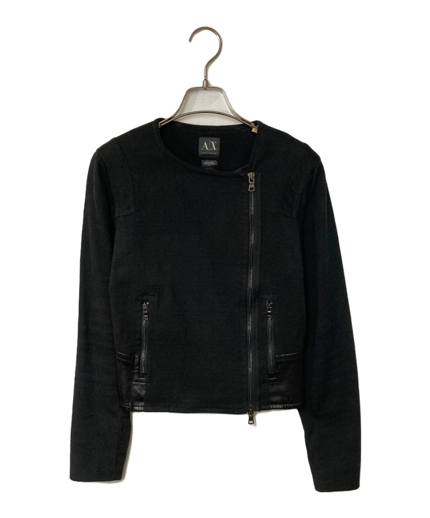 A|X Armani Exchange ファー襟 ライダースジャケット ブラック 中古・古着通販】ARMANI EXCHANGE (アルマーニ エクスチェンジ