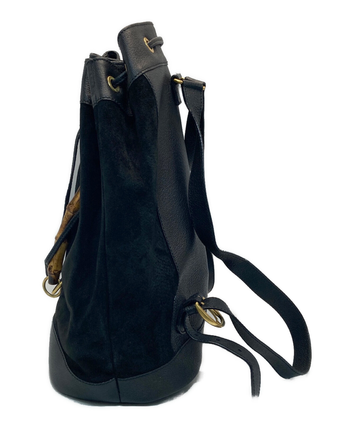 美品✨GUCCI グッチ 希少 リュック スエード レザー 大容量 巾着 黒 中古・古着通販】GUCCI (グッチ) バンブー スエード 巾着リュック