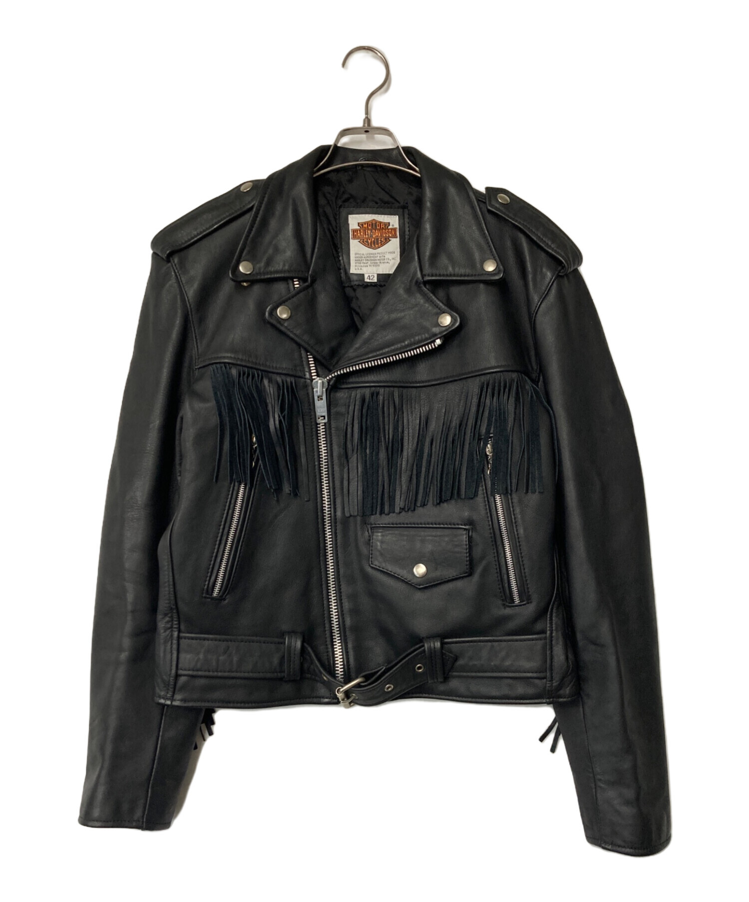 ハーレーダビッドソン 黒 ダブル ライダース ジャケット 40130 中古・古着通販】HARLEY-DAVIDSON (ハーレーダビッドソン) フリンジ