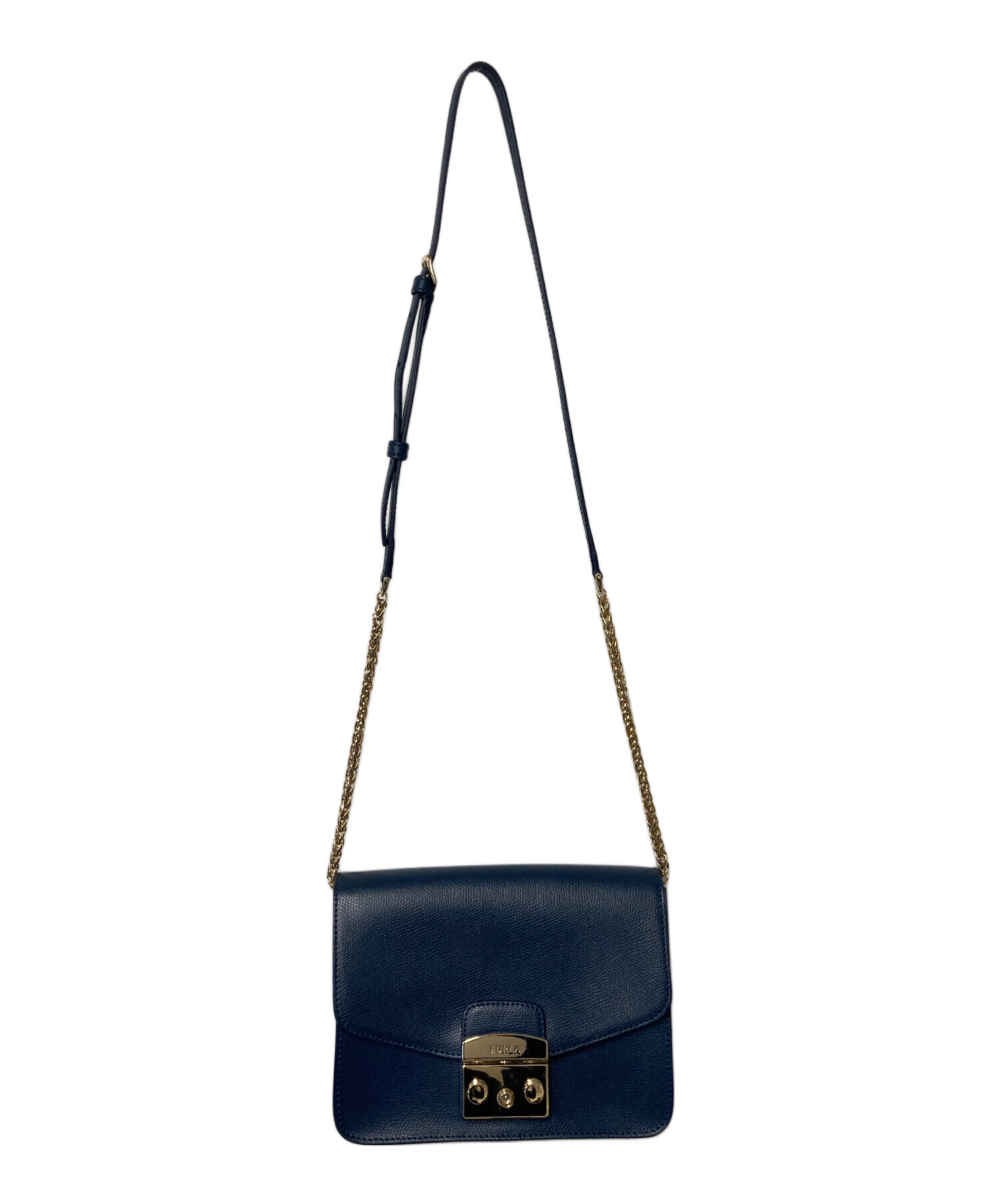送料無料 フルラ FURLA チェーンショルダーバッグ ネイビー 中古・古着通販】FURLA (フルラ) チェーンショルダーバッグ ネイビー