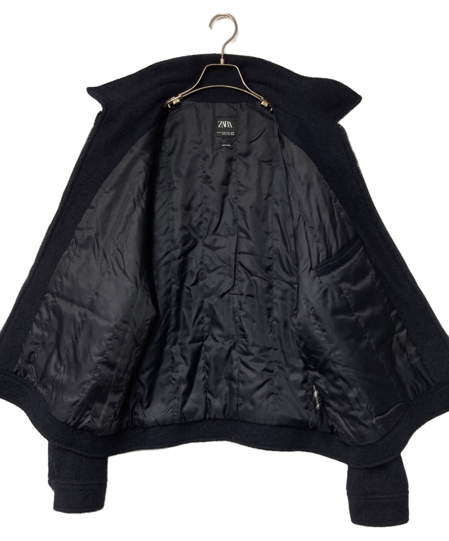 ZARA ナイロン　ジャケット　ブルゾン 中古・古着通販】ZARA (ザラ) ウールジップブルゾン ネイビー サイズ