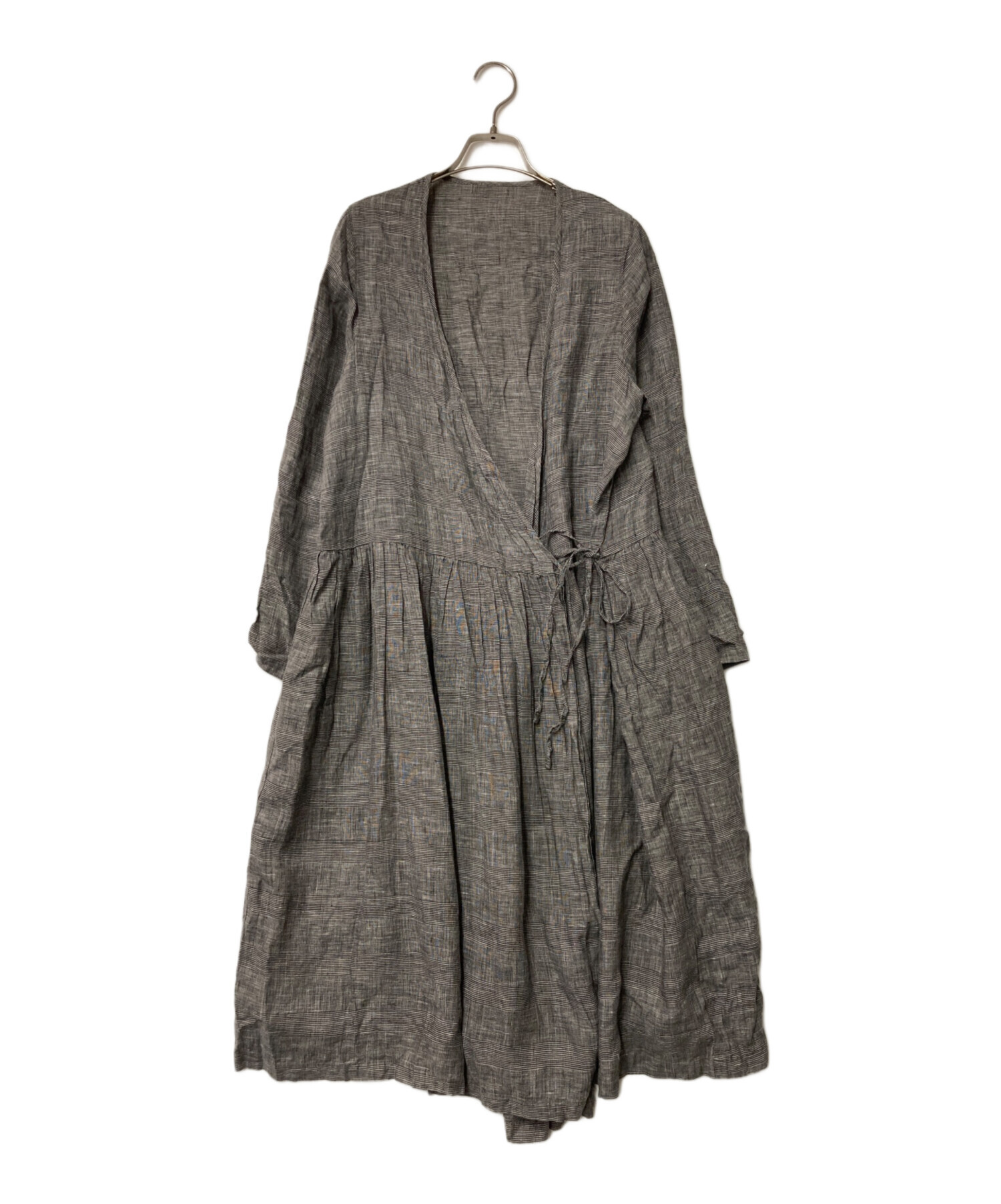 nest Robe 01193-1300 天然染め リネンワイドスリーブ ブラウス シャツ グレー レディース ネストローブ【中古】6-0308M∞ nest Robe - nest Robe リネン天然染めラッフルカラーブラウスの通販