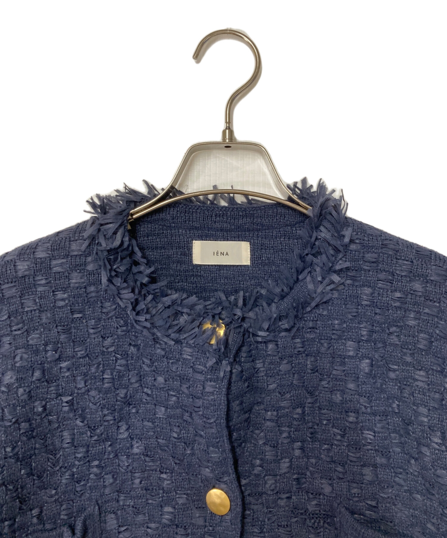 IENA 金ボタン ツイードニットジャケット ネイビー 中古・古着通販】IENA (イエナ) ツイードニットジャケット ネイビー