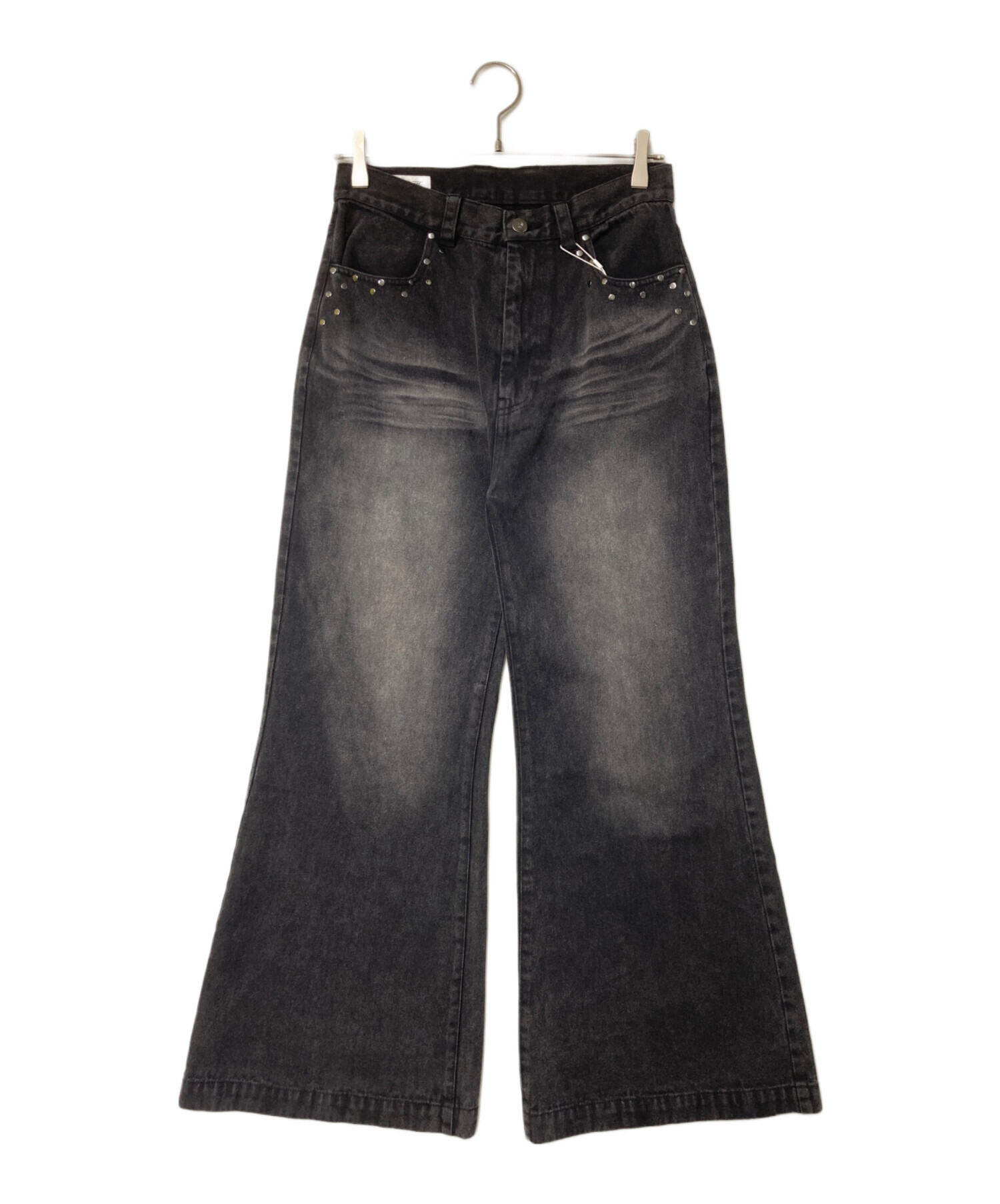 新品 Lui's スタッズワイドストレートデニムパンツ 黒 2 定価3.6万円 パル PAL 【Lui's】【SURJENT】 スタッズワイドストレートデニムパンツ