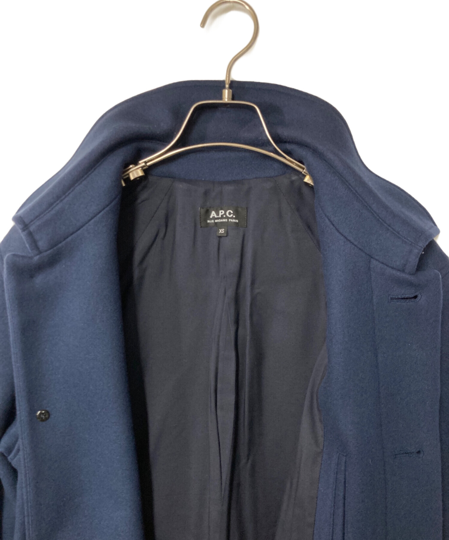 美品 A.P.C. ウール ステンカラーコート ネイビー XS アーペーセー 中古・古着通販】A.P.C. (アーペーセー) ステンカラーコート ネイビー