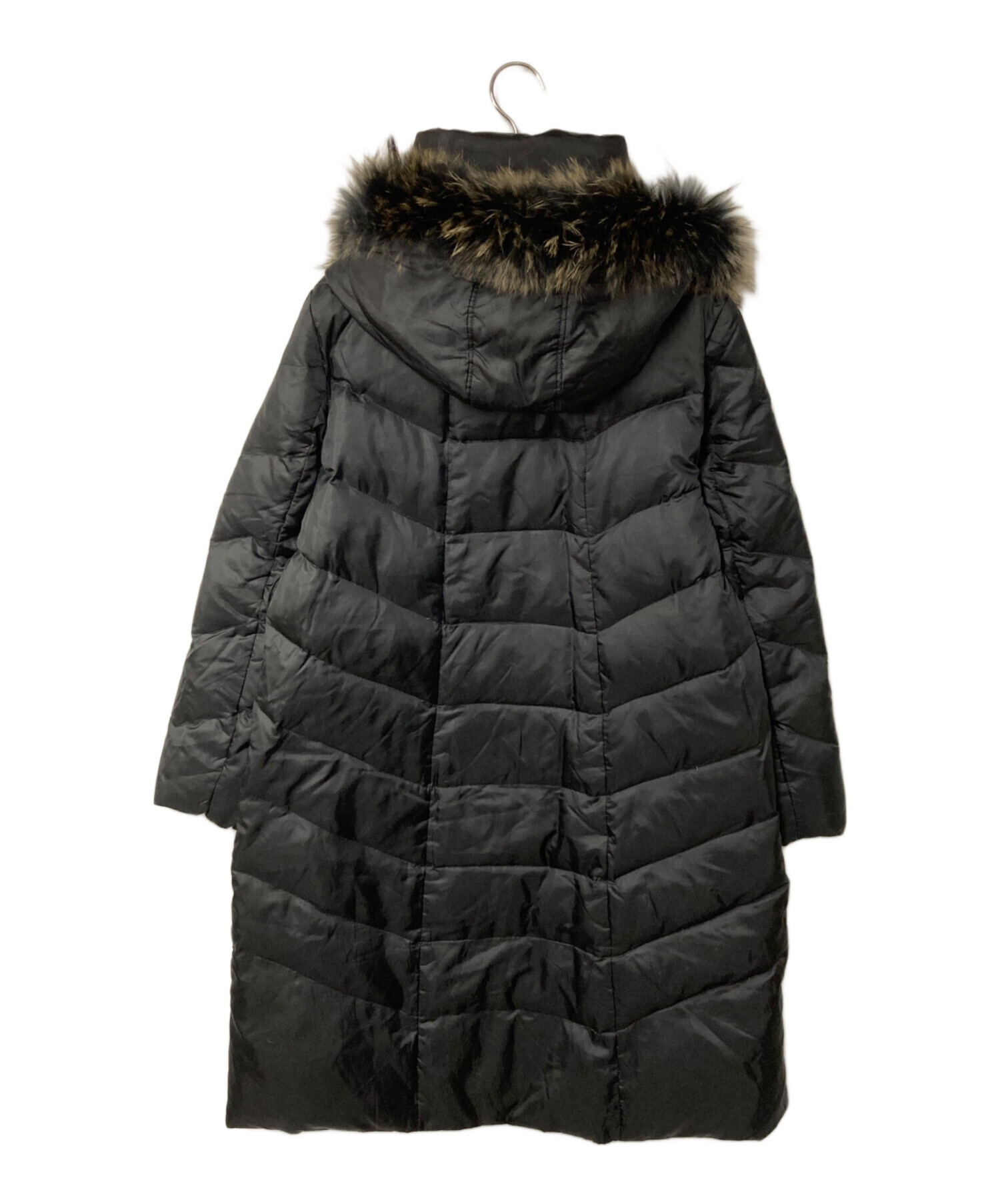 BALMAIN バルマン ロング ダウンコート ベルト フード付き ブラック M 中古・古着通販】BALMAIN (バルマン) ラクーンファーフーデットダウン