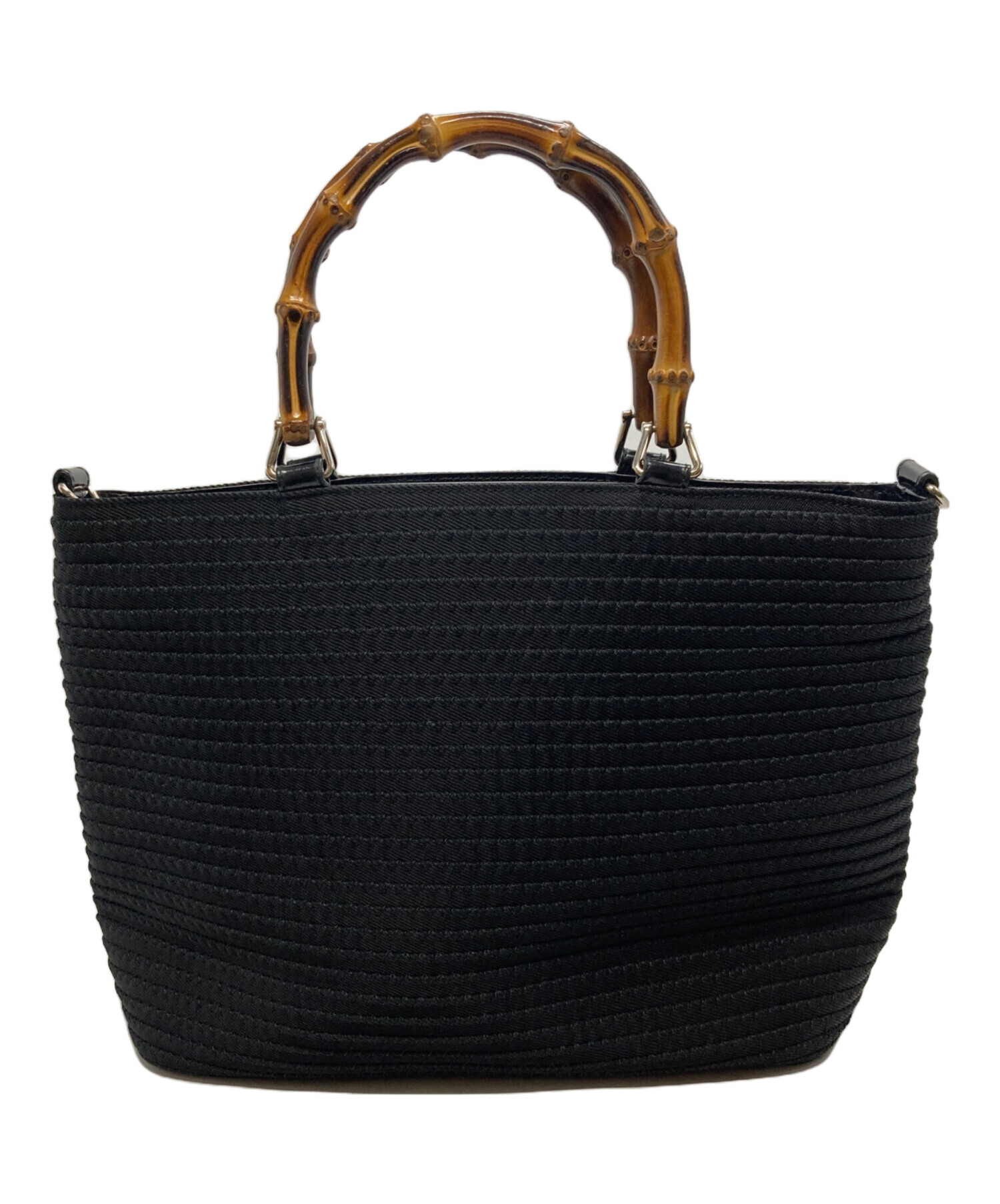 GUCCI グッチ カゴバッグ バンブー 2WAY 編み込み レザー ブラック 中古・古着通販】GUCCI (グッチ) バンブー カゴバッグ ブラウン
