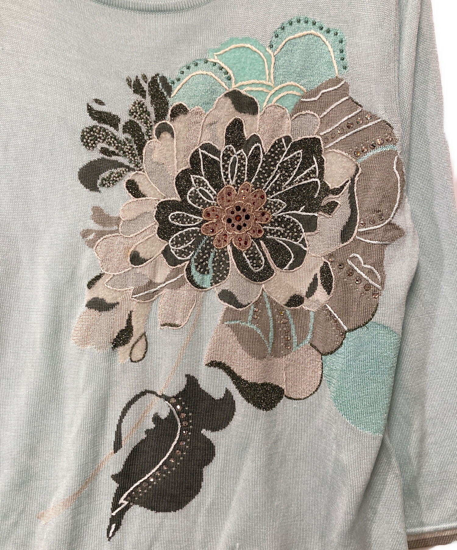 LEONARD レオナール カーディガン前身頃裏地付き花柄 刺繍 ブルー極美品 中古・古着通販】LEONARD (レオナール) 花柄カーディガン ブラック