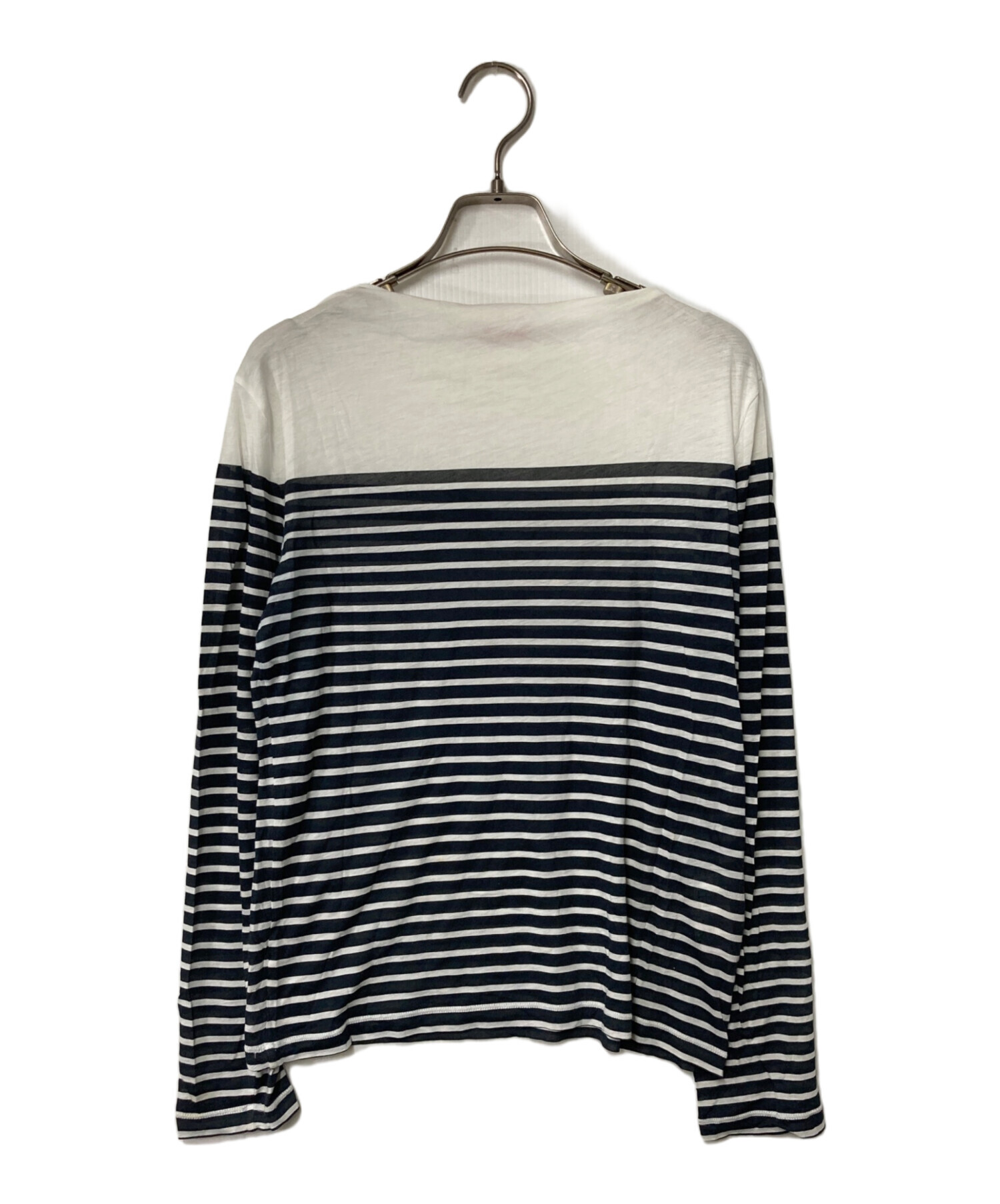 美品 23SS PRADA プラダ ボーダー ハーフスリーブ Tシャツ ニットカットソー P24V1D サイズ38 ネイビー ホワイト レディース 古着 中古 USED PRADA（プラダ） 美品 23SS PRADA ボーダー ハーフスリーブ Tシャツ
