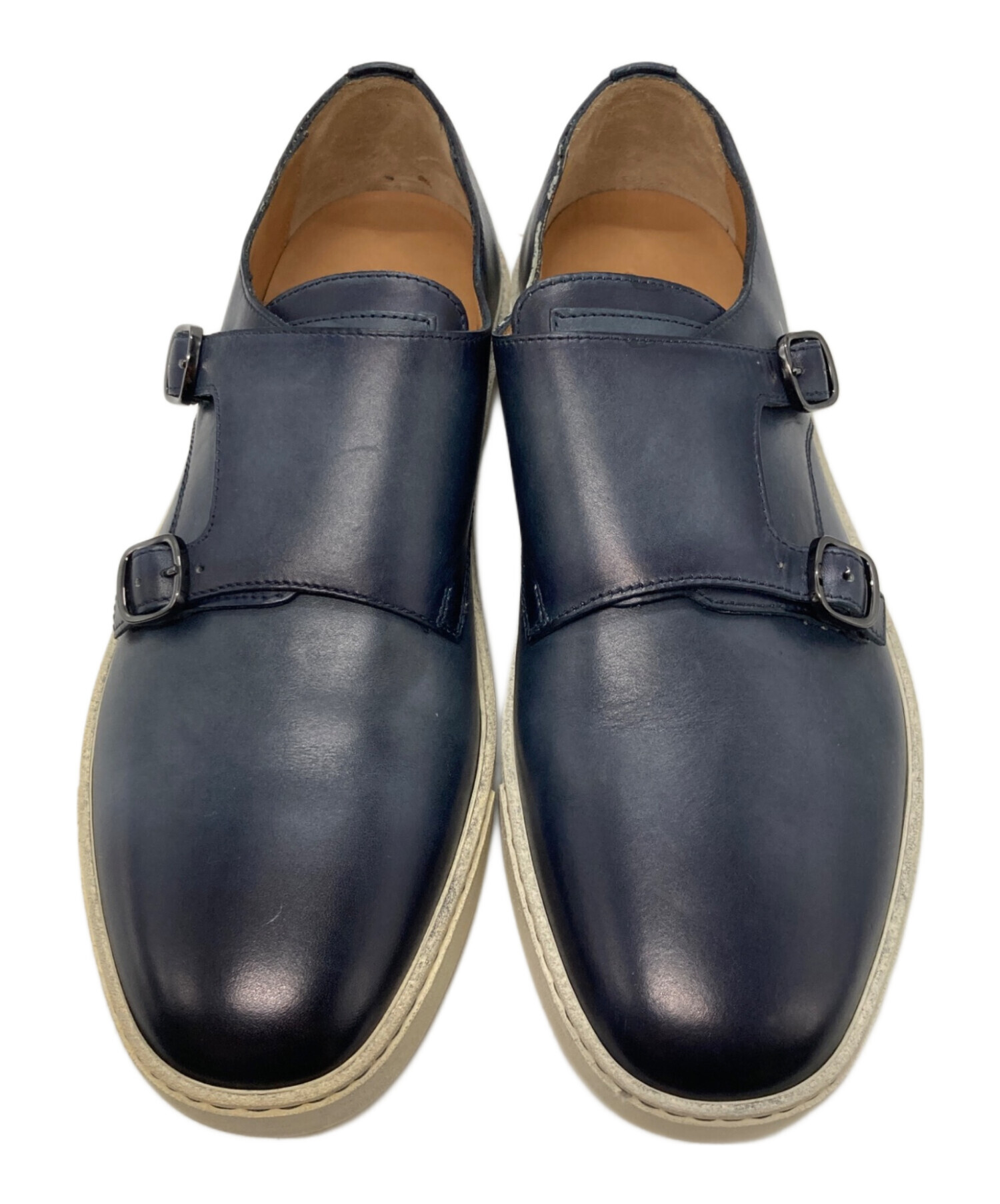 santoniネイビーダブルモンクシューズ 中古・古着通販】Santoni (サントーニ) ダブルモンク レザーシューズ