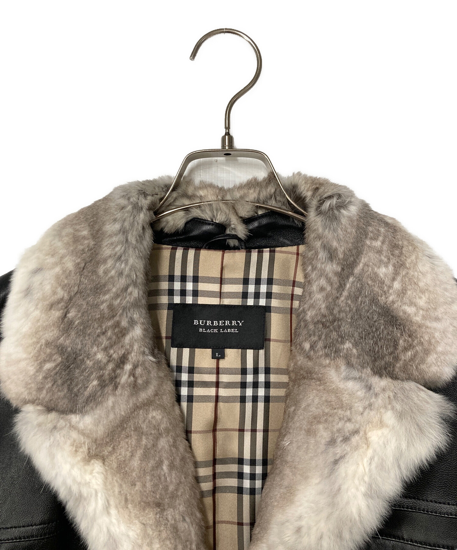 バーバリー　ブラックレーベル 羊革 レザージャケット コート チンチラファー 中古・古着通販】BURBERRY BLACK LABEL (バーバリーブラックレーベル