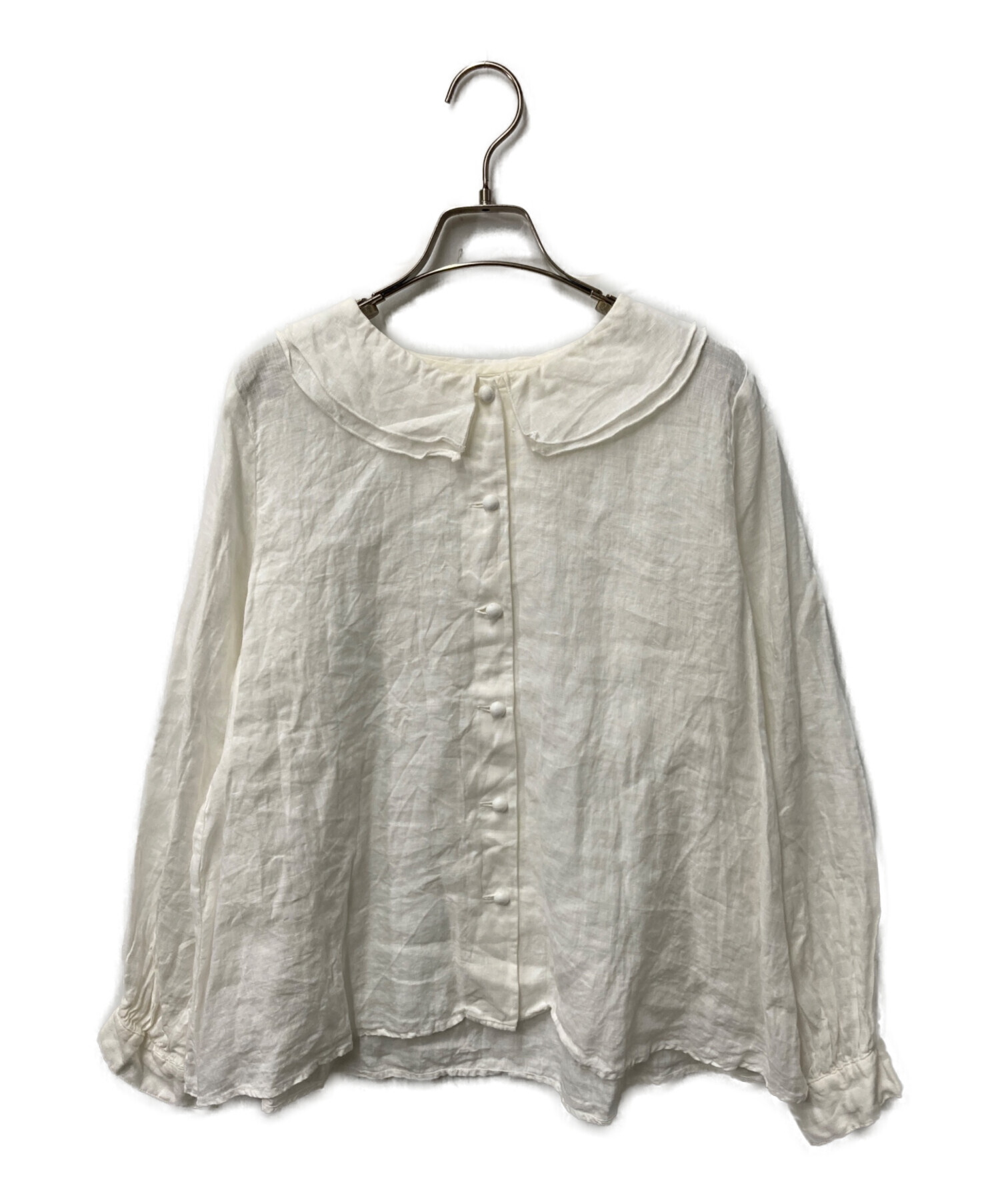 美品 ネストローブ 日本製 上質 リネン100 クルーネック Aライン ブラウス 中古・古着通販】nest Robe (ネストローブ) 襟付リネンブラウス