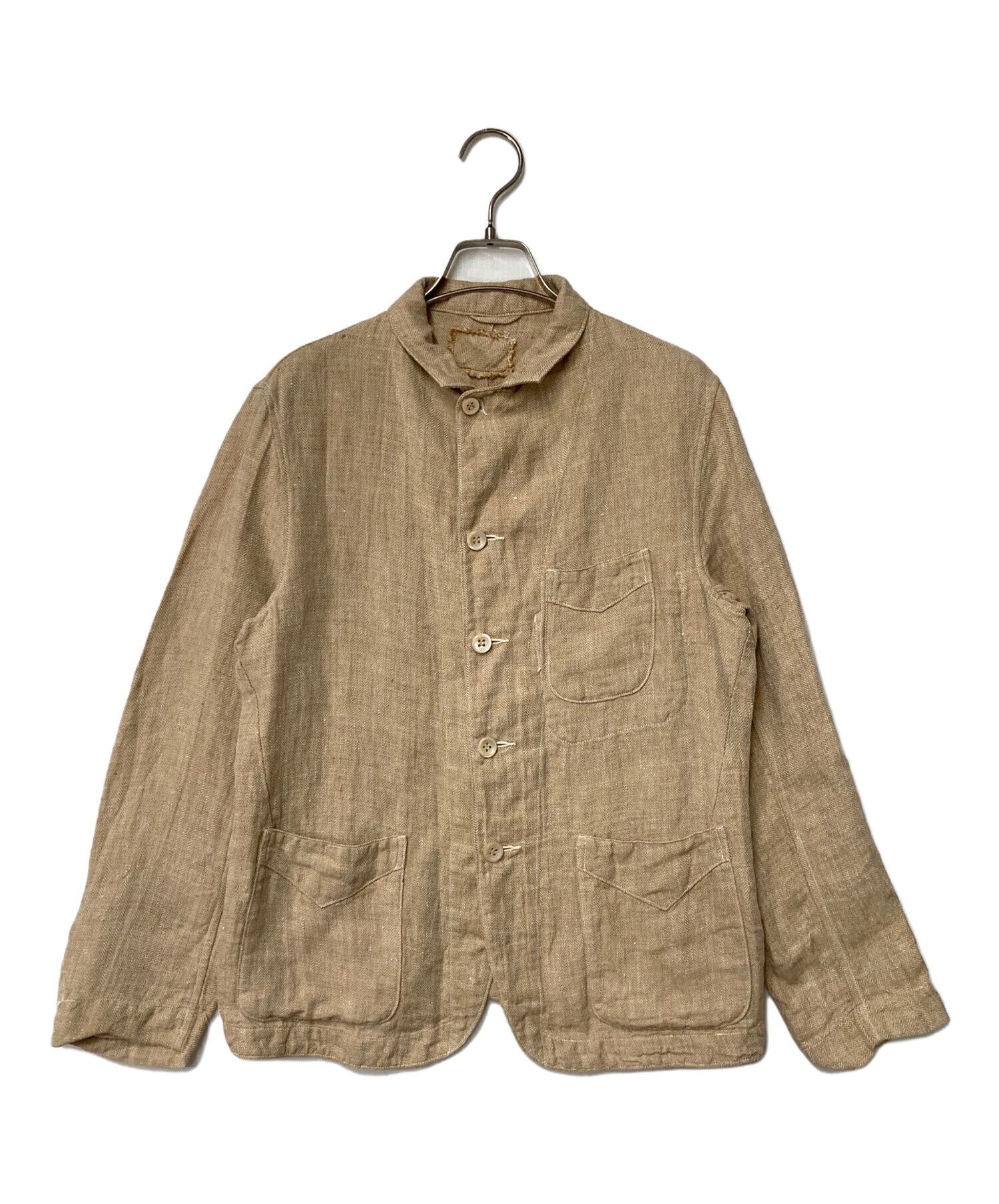 専用 45R М L リネン先染ジャケット 麻100 ブルー ネイビー チェック