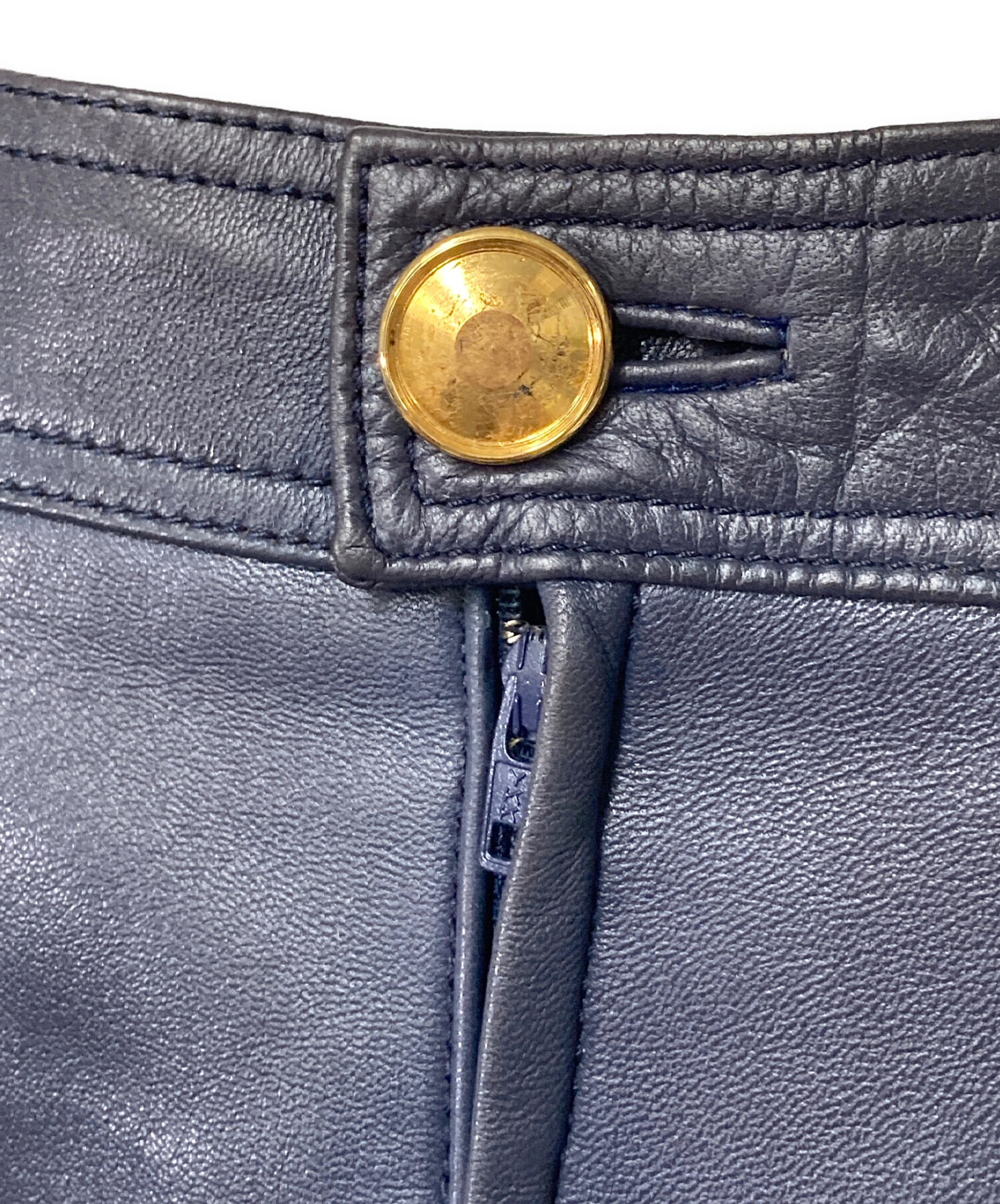 LOEWE ナッパレザー バウンスネイビー 中古・古着通販】LOEWE (ロエベ) ナッパレザースカート ネイビー