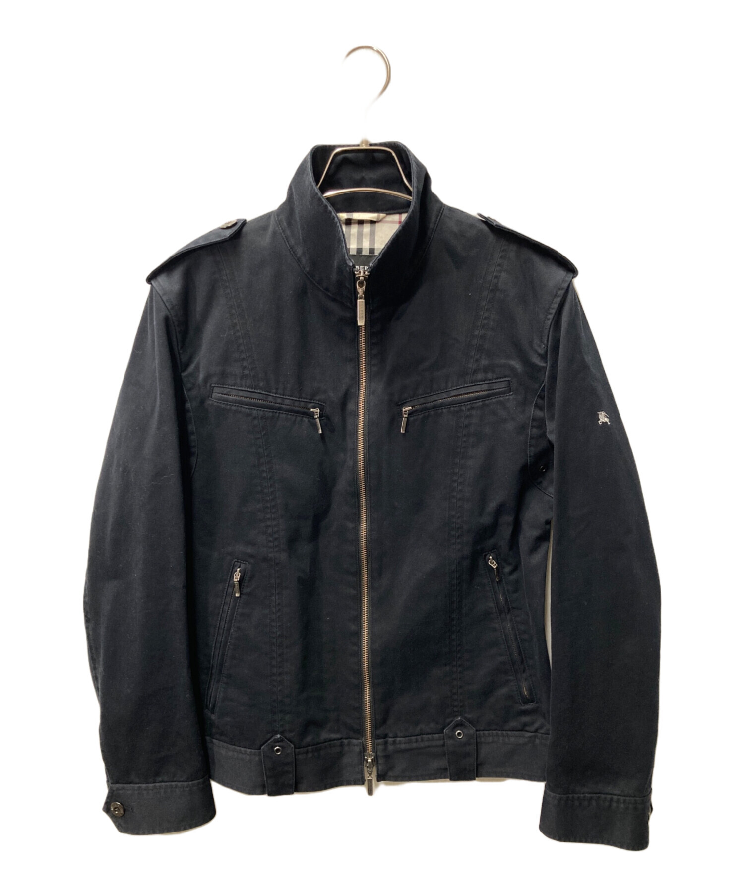 バーバリーブラックレーベル ジップアップブルゾン異素材切替 ロゴ刺繍 Y2K 中古・古着通販】BURBERRY BLACK LABEL (バーバリーブラックレーベル