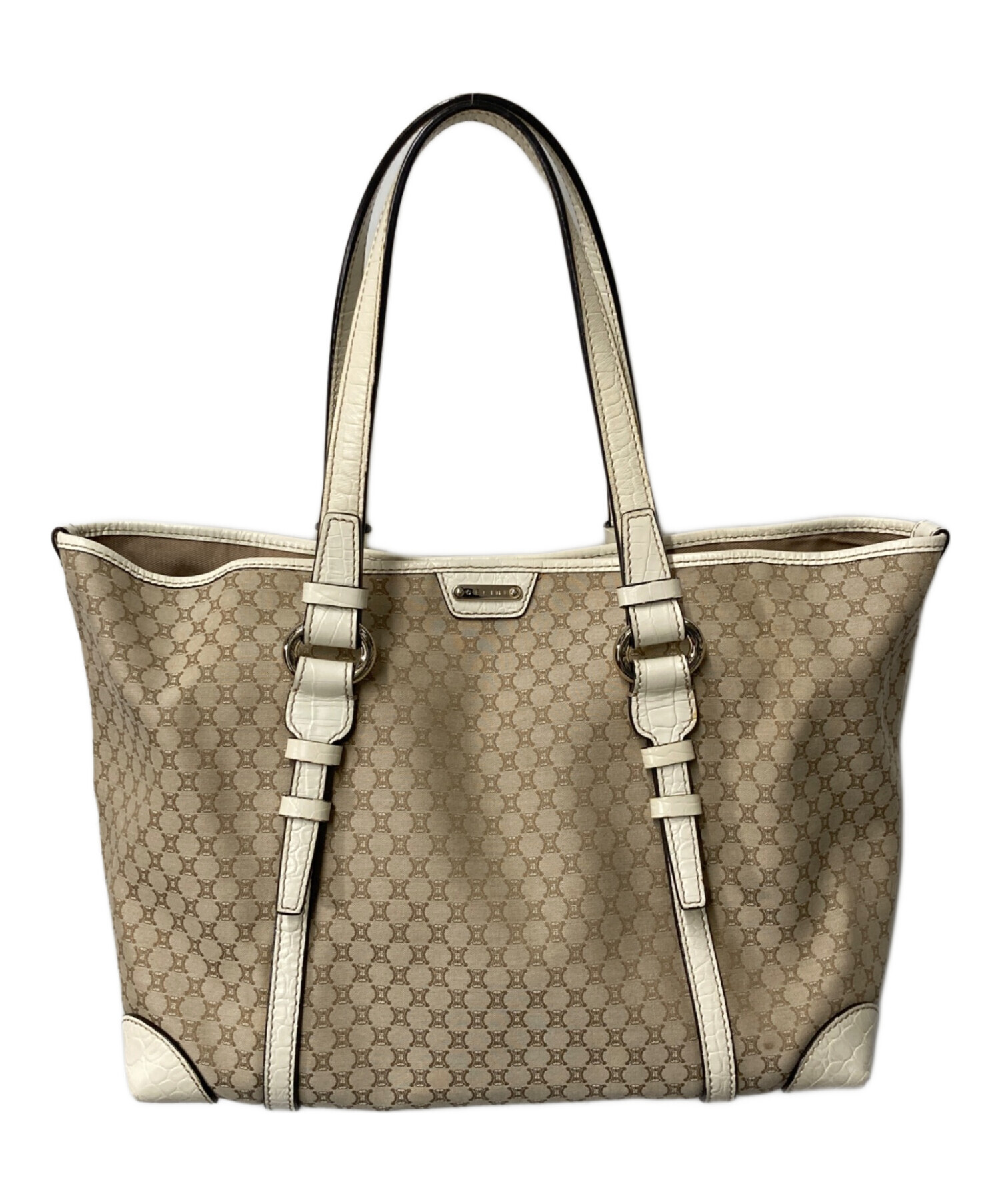 【即日配送】CELINE マカダム柄 トートバッグ 中古・古着通販】CELINE (セリーヌ) マカダム柄トートバッグ ホワイト