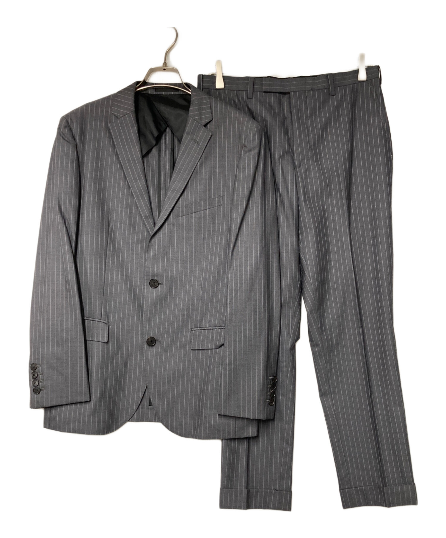 バーバリーブラックレーベル　グレー ストライプ スリーピーススーツ 3P 中古・古着通販】BURBERRY BLACK LABEL (バーバリーブラックレーベル