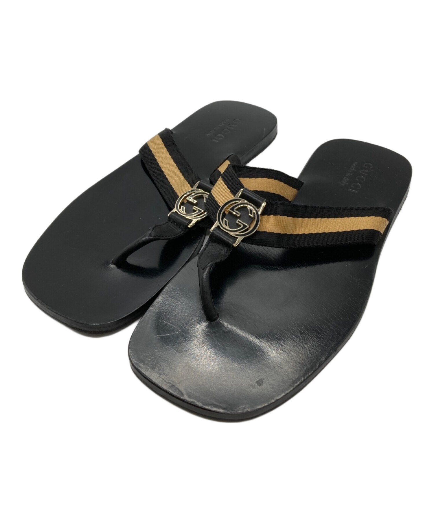中古・古着通販】GUCCI (グッチ) GGトングサンダル ブラック サイズ 
