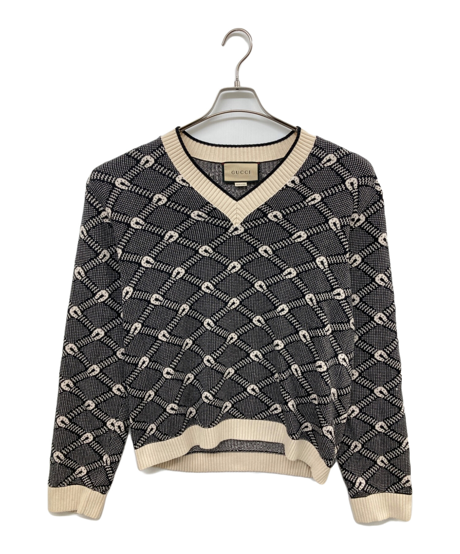 中古・古着通販】GUCCI (グッチ) Vネックカシミヤ混ニット ブラック 