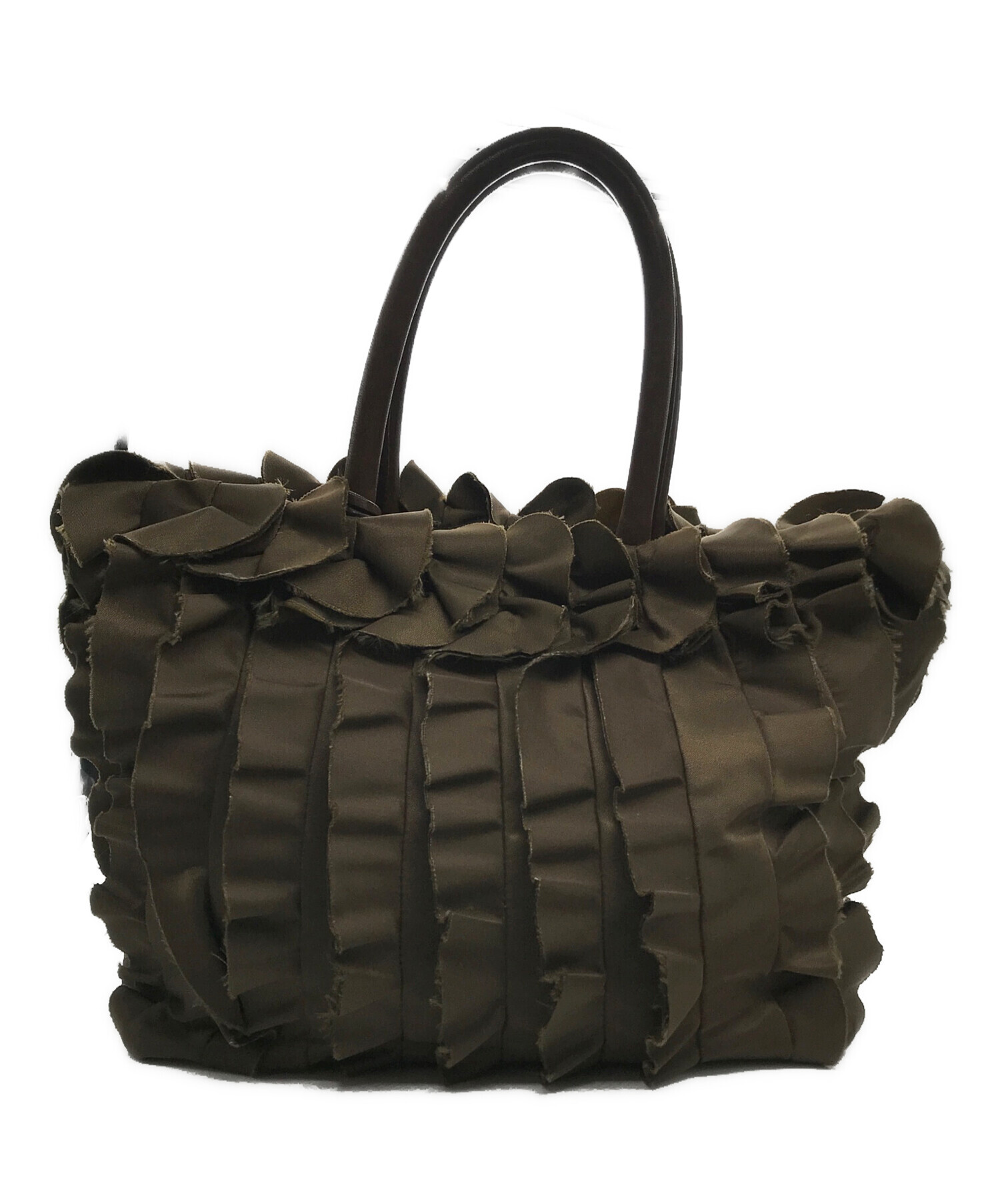 中古・古着通販】PRADA (プラダ) ナイロンフリルハンドバッグ カーキ