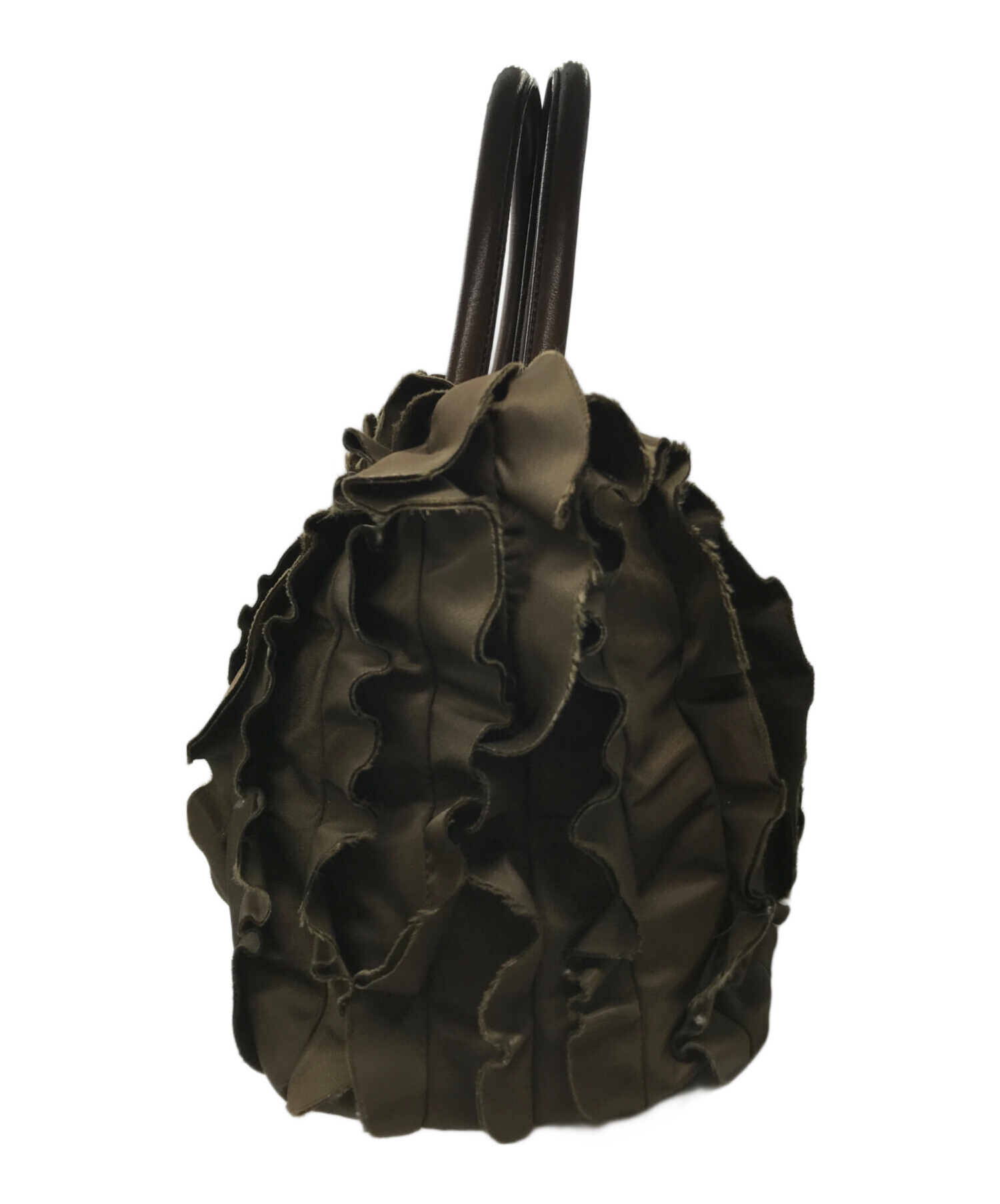 中古・古着通販】PRADA (プラダ) ナイロンフリルハンドバッグ カーキ