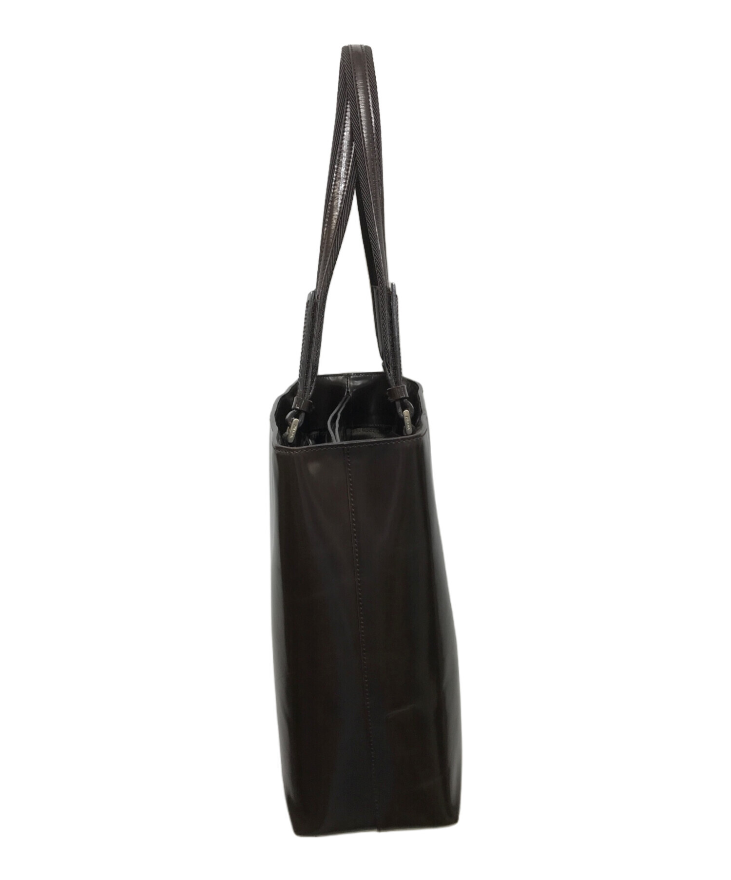 中古・古着通販】PRADA (プラダ) パテントレザーハンドバッグ ブラウン 