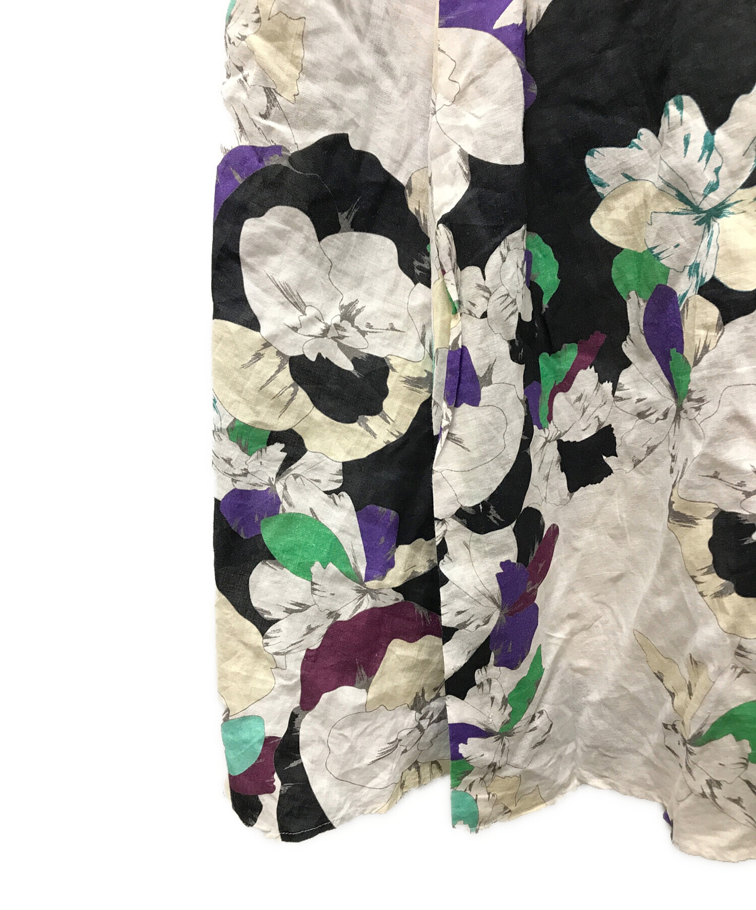 美品 ebure リネンフラワープリント ノースリーブワンピース ¥80,300