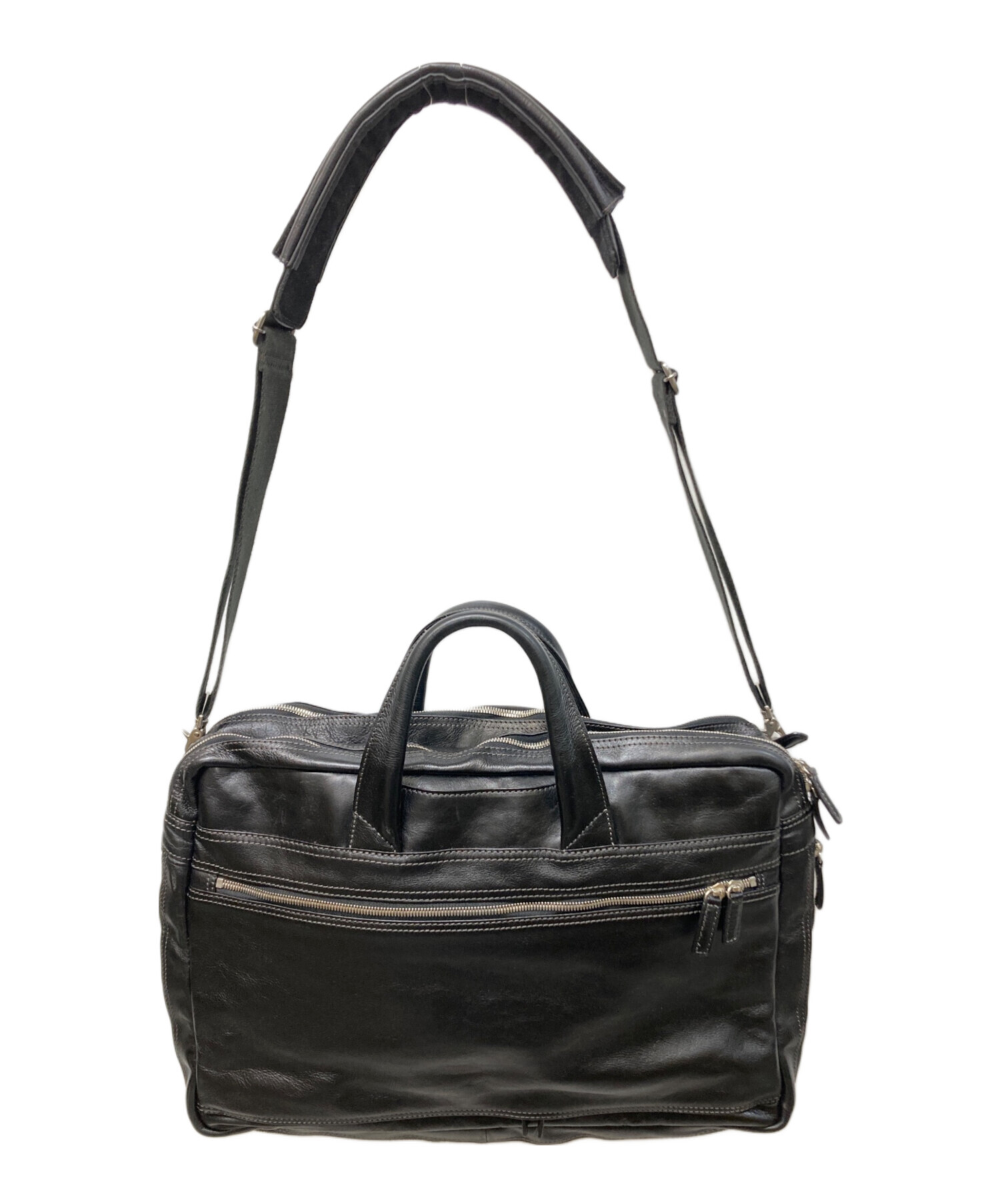 本革レザー ビジネスバッグ 海老名鞄ブリーフケース黒革 中古・古着通販】海老名鞄 (エビナカバン) レザーブリーフケース