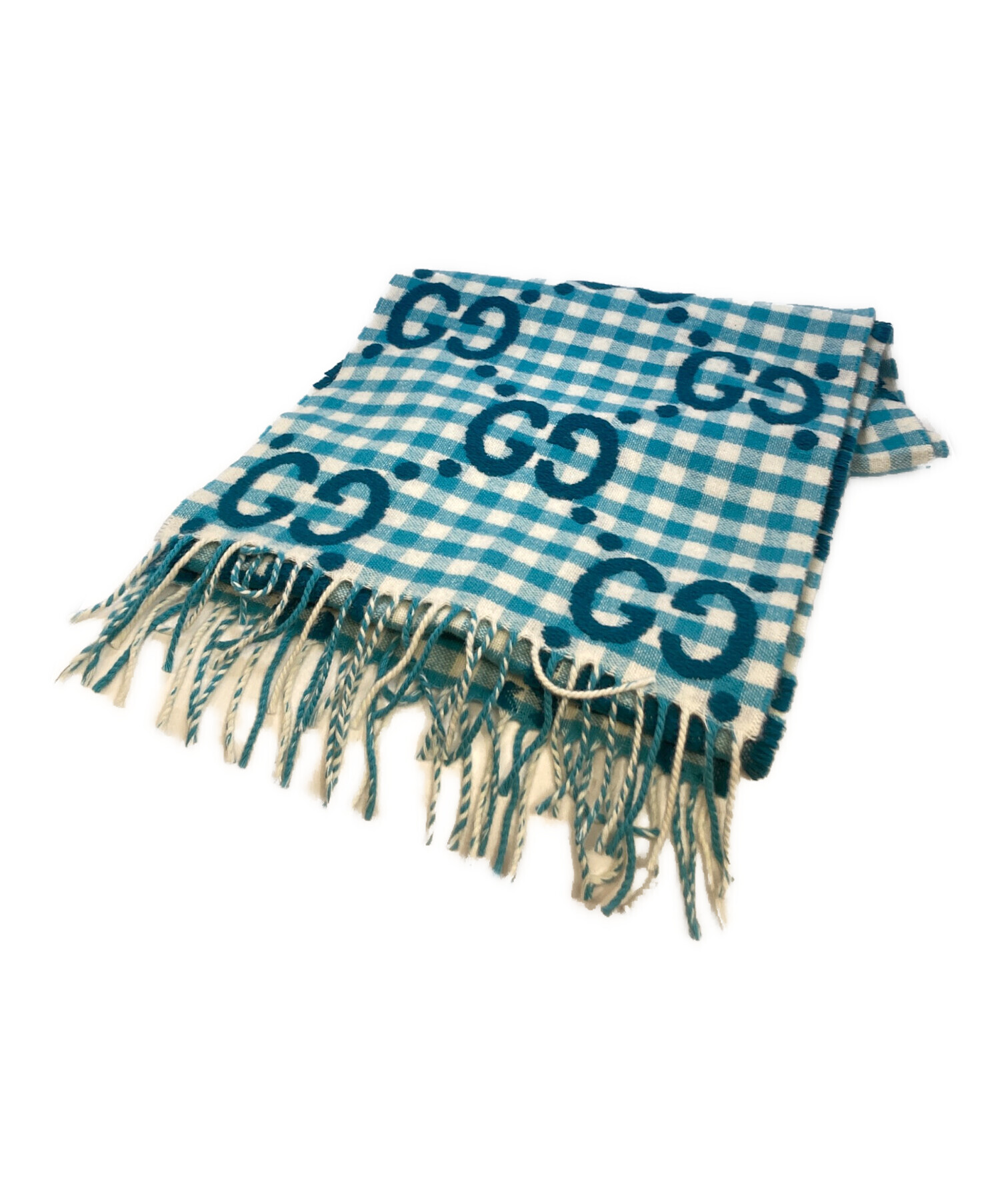 中古・古着通販】GUCCI (グッチ) GGジャガードチェックマフラー ブルー
