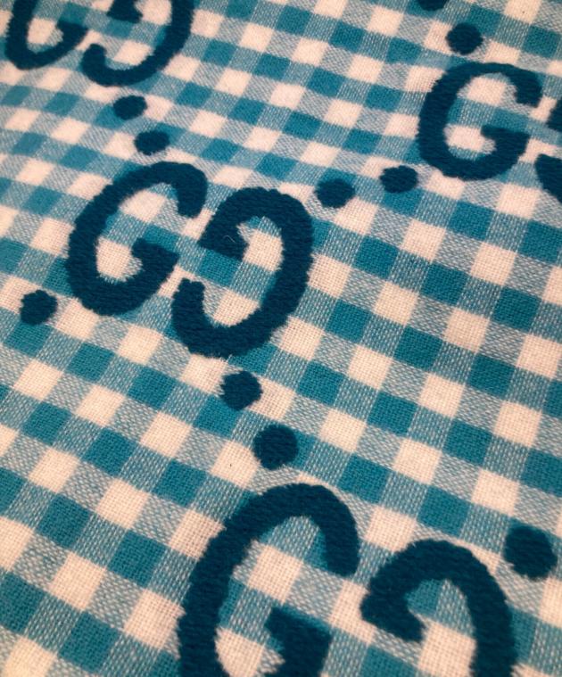 GUCCIネイビーとホワイトのチェッ 中古・古着通販】GUCCI (グッチ) GGジャガードチェックマフラー ブルー