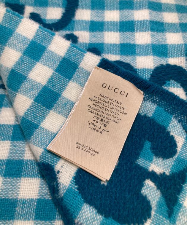 中古・古着通販】GUCCI (グッチ) GGジャガードチェックマフラー ブルー